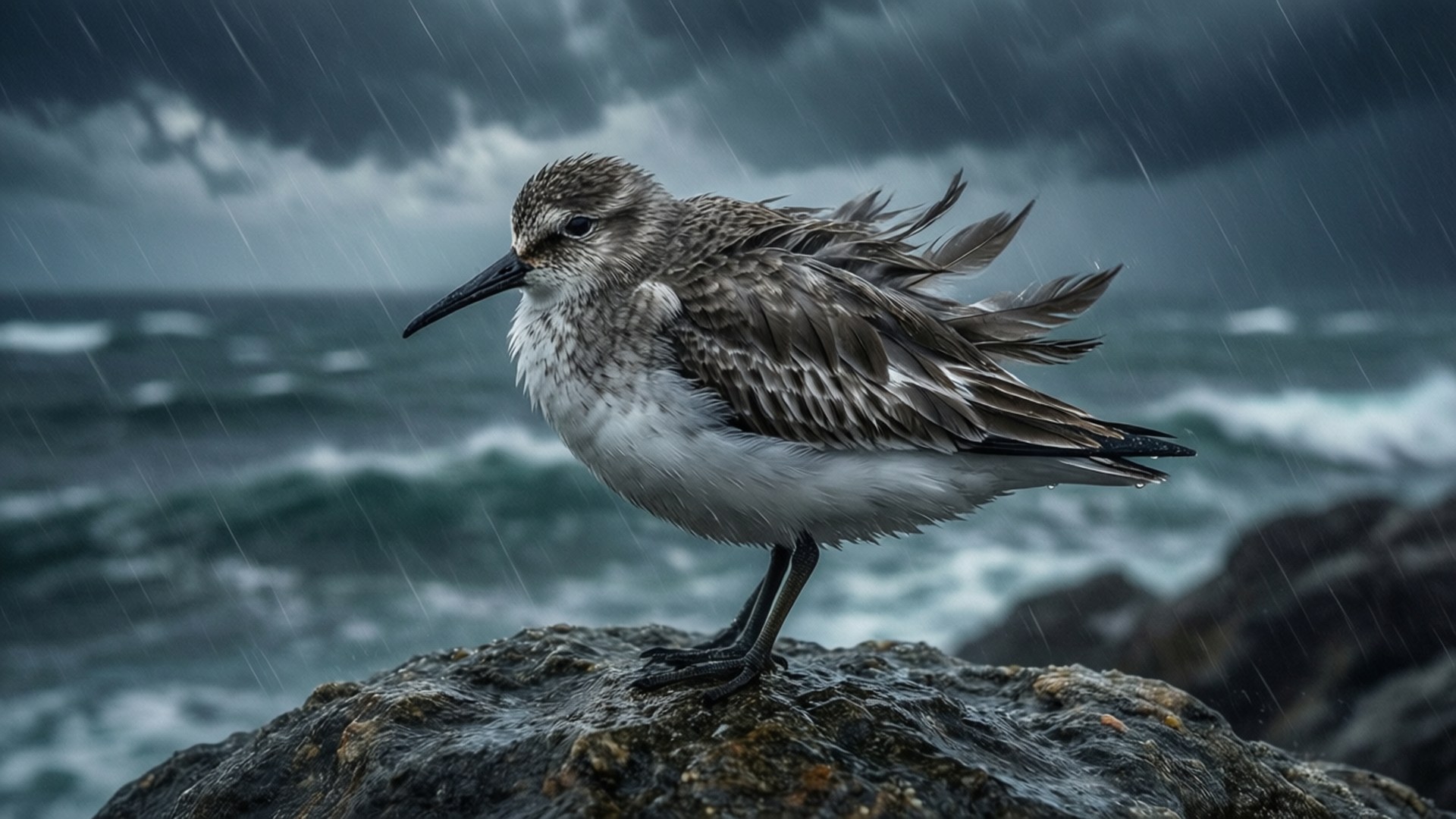 Stormy Whimbrel, Whimbrel, coastal storm, Full HD Desktop Wallpaper