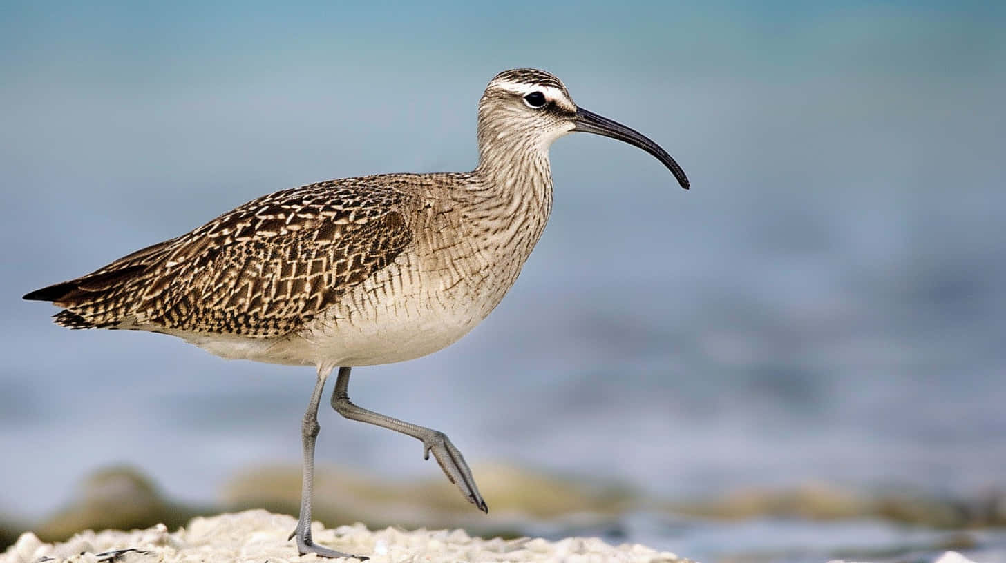 Whimbrel, coastal shoreline, white coral, HD Desktop Wallpaper