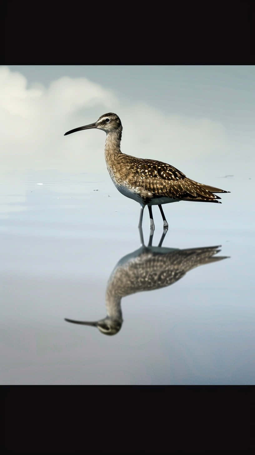 Whimbrel, reflection in water, calm water, HD Phone Wallpaper