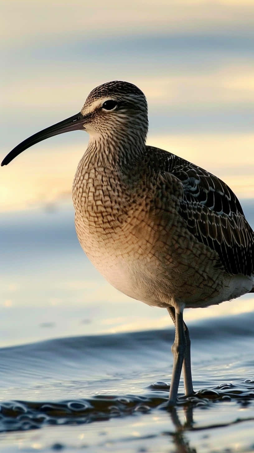 Whimbrel, sunset, shallow water, HD Phone Wallpaper