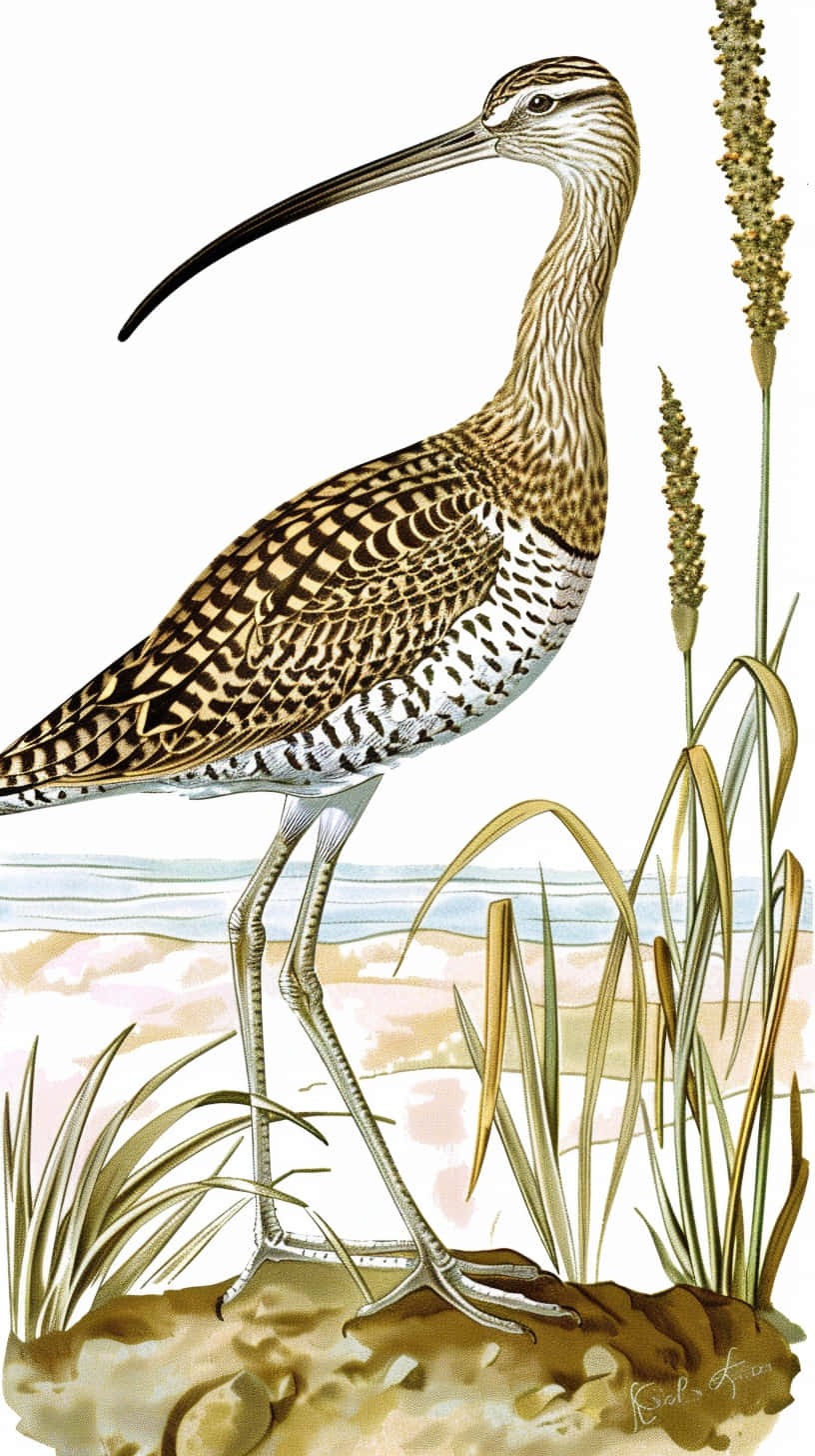 Whimbrel, long-billed curlew, marsh grasses, HD Phone Wallpaper