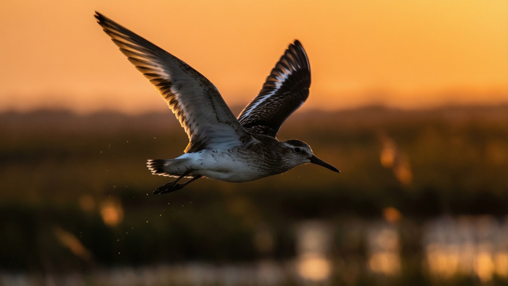 Whimbrel, sunset, flight, Full HD Desktop Wallpaper