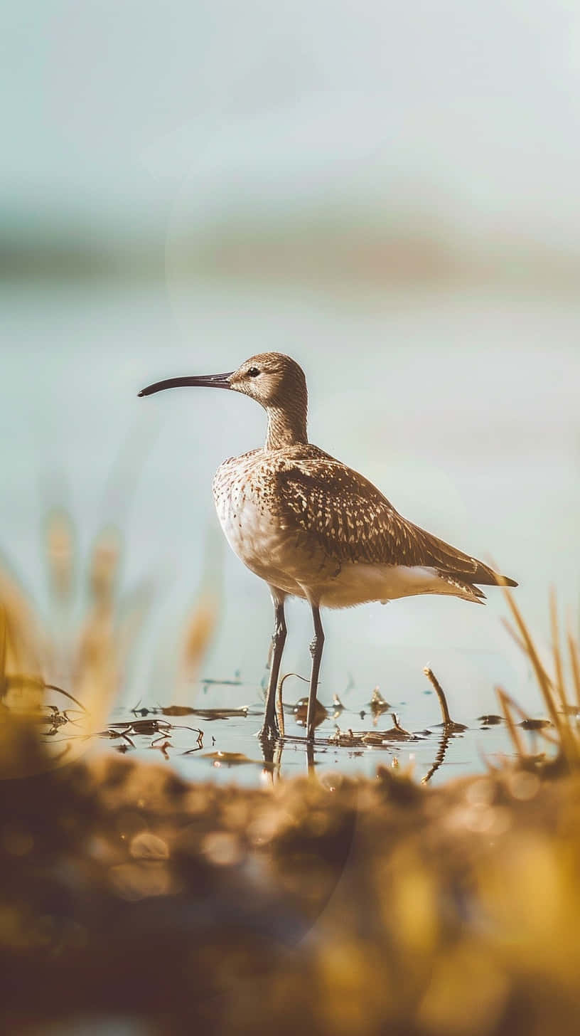 Whimbrel, waterside, golden reeds, HD Phone Wallpaper