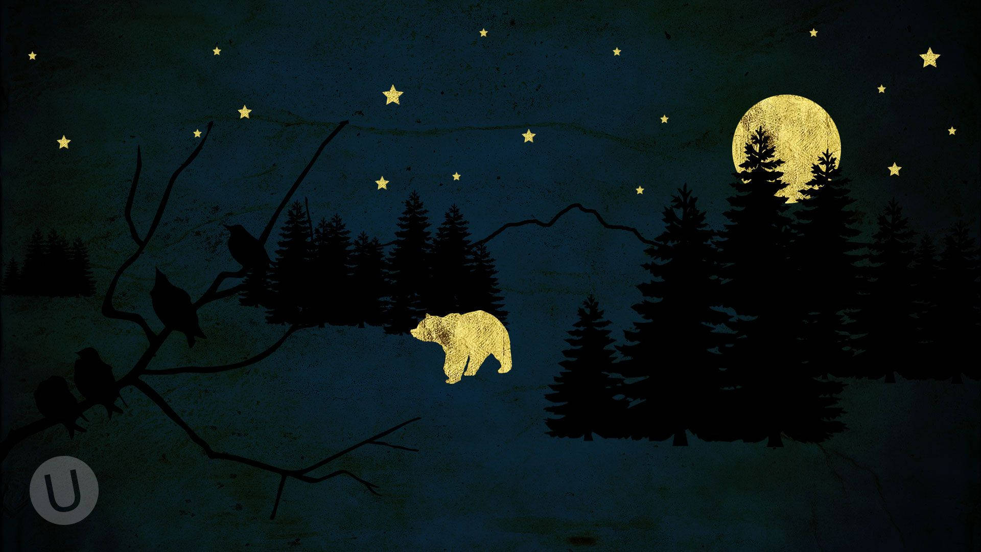 whimsical bear, moon, stars, Full HD Desktop Wallpaper
