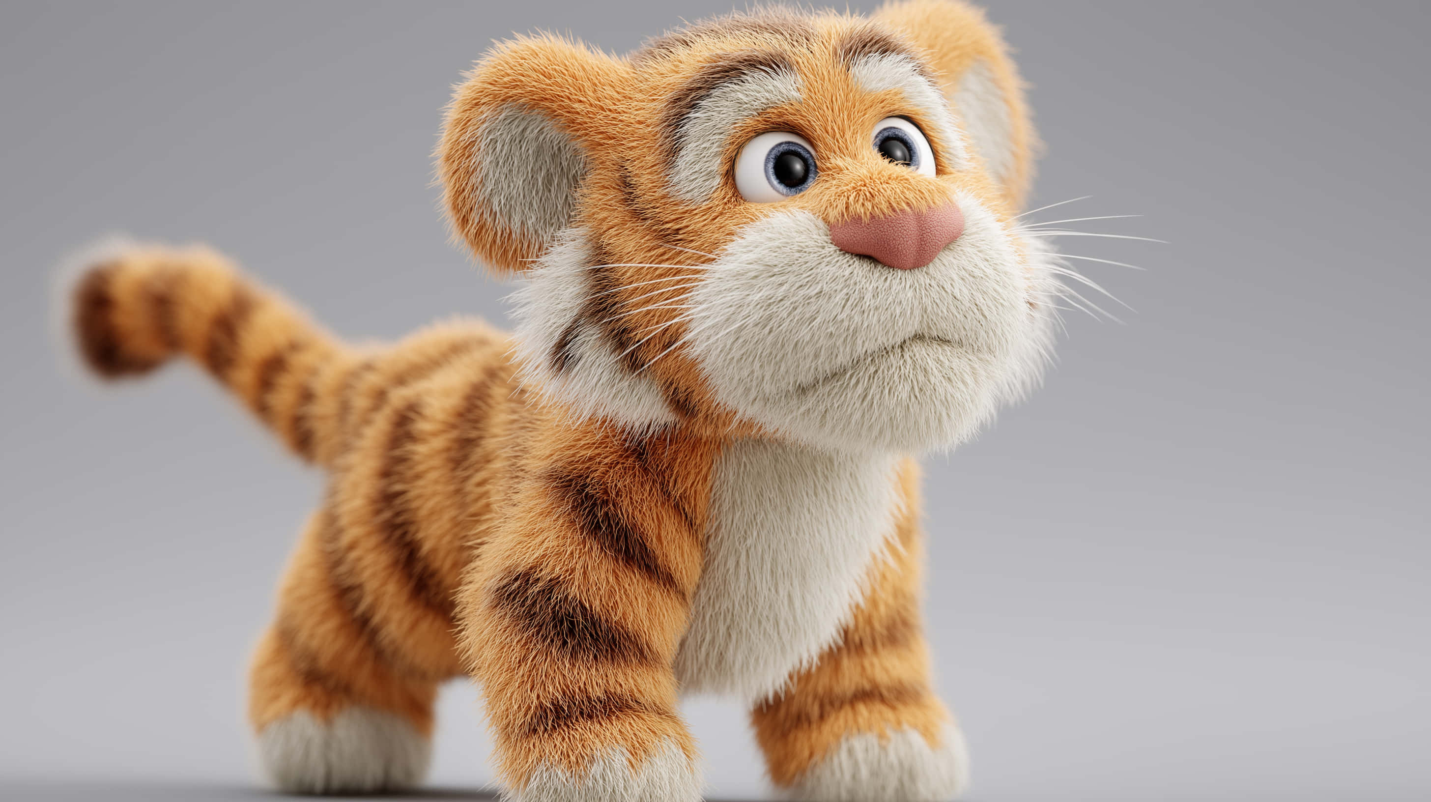 fluffy tiger cub, orange and black striped, plush toy, 2K Desktop Wallpaper