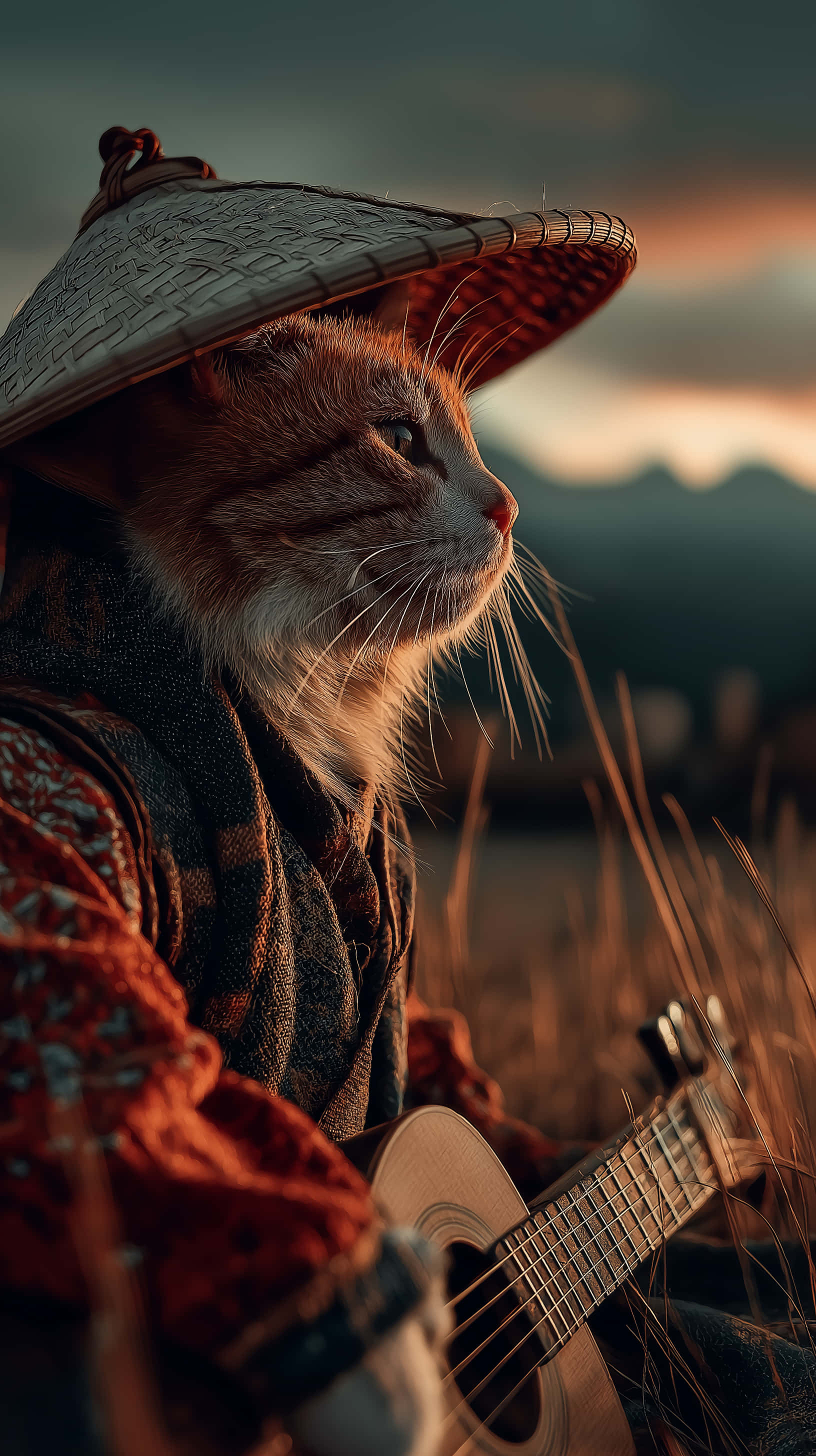 ginger cat, woven hat, scarf, 2K Phone Wallpaper