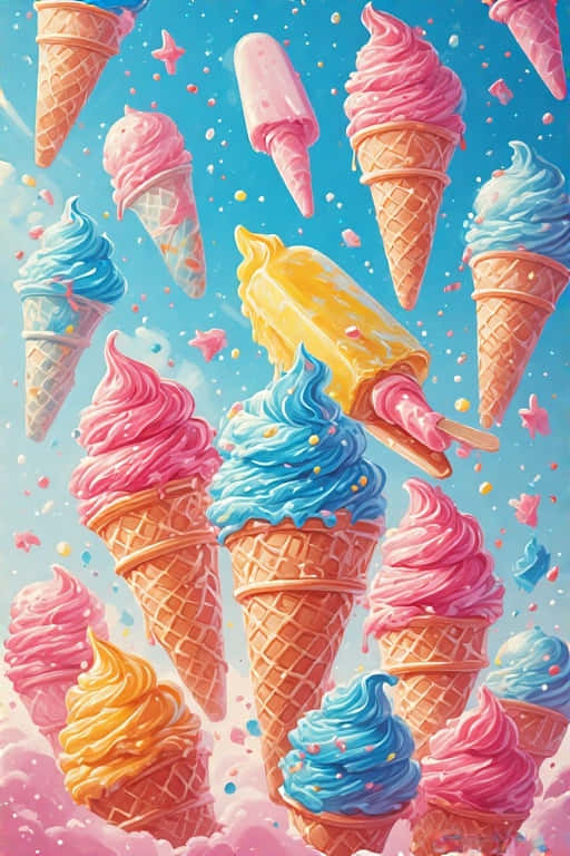 pastel ice cream cones, popsicles, sparkling stars, SD Phone Wallpaper