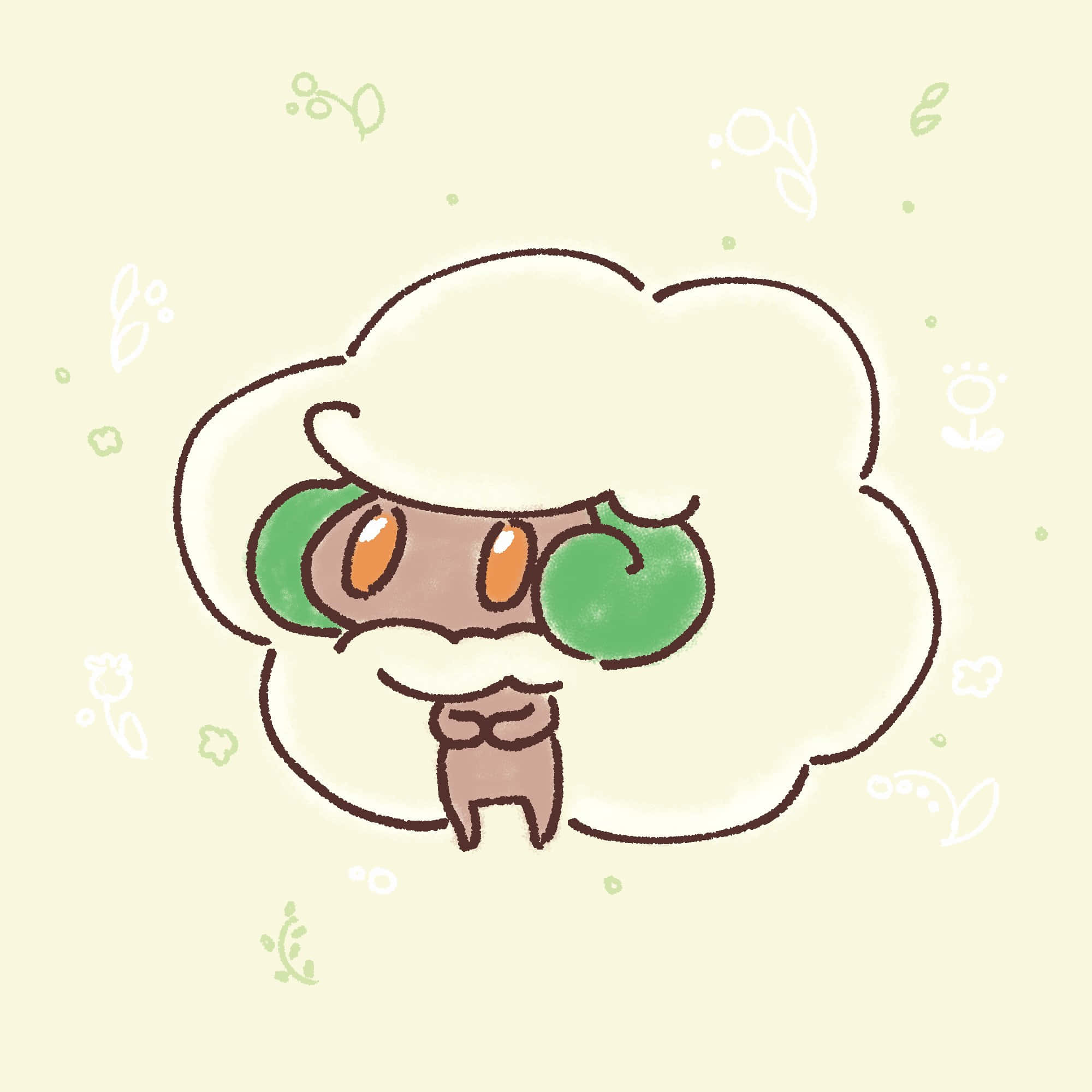 Whimsicott, cute yellow aesthetic, green leaf ears, Full HD Desktop Wallpaper