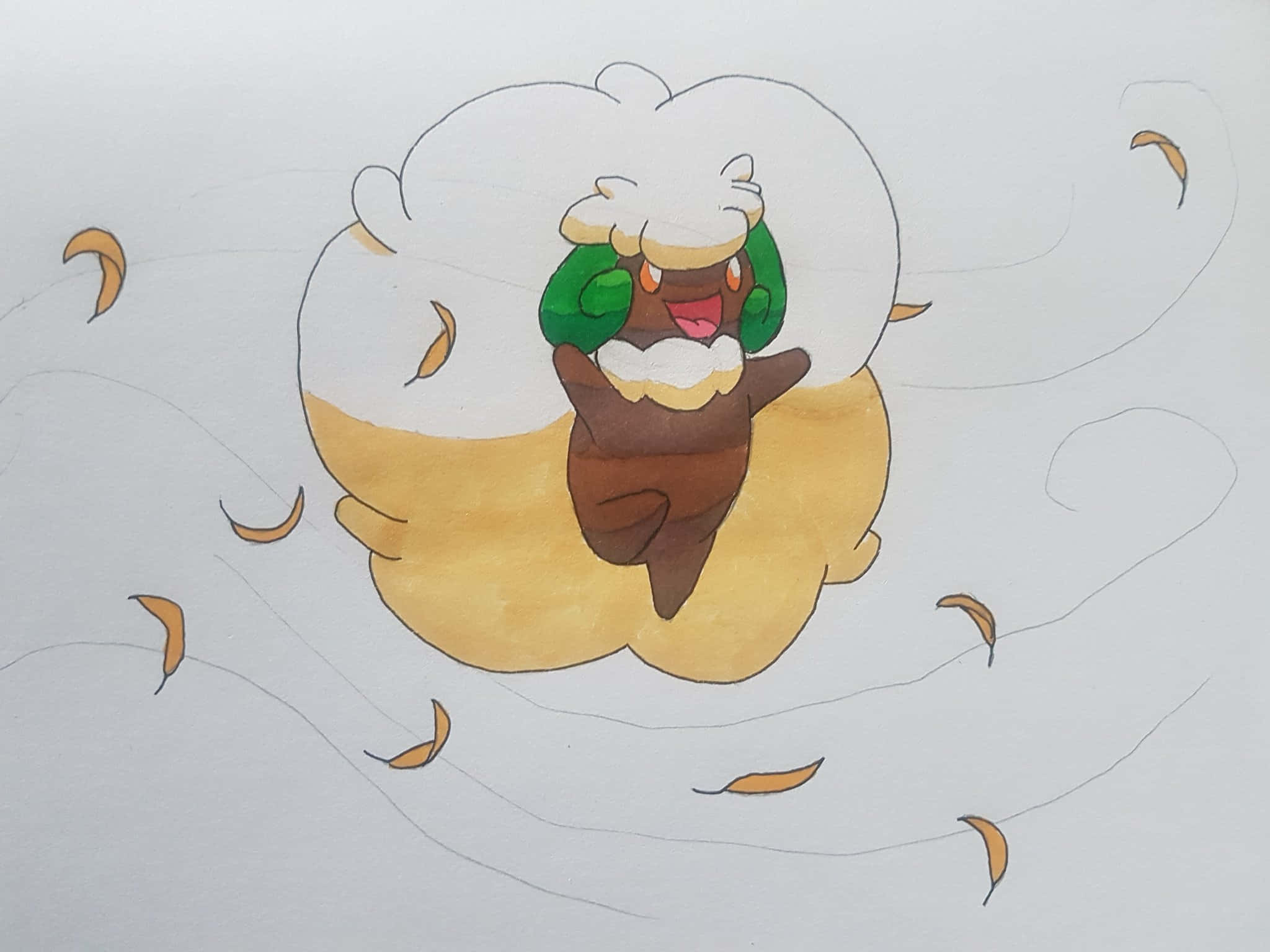 Whimsicott, autumn leaves, cloud, Full HD Desktop Wallpaper