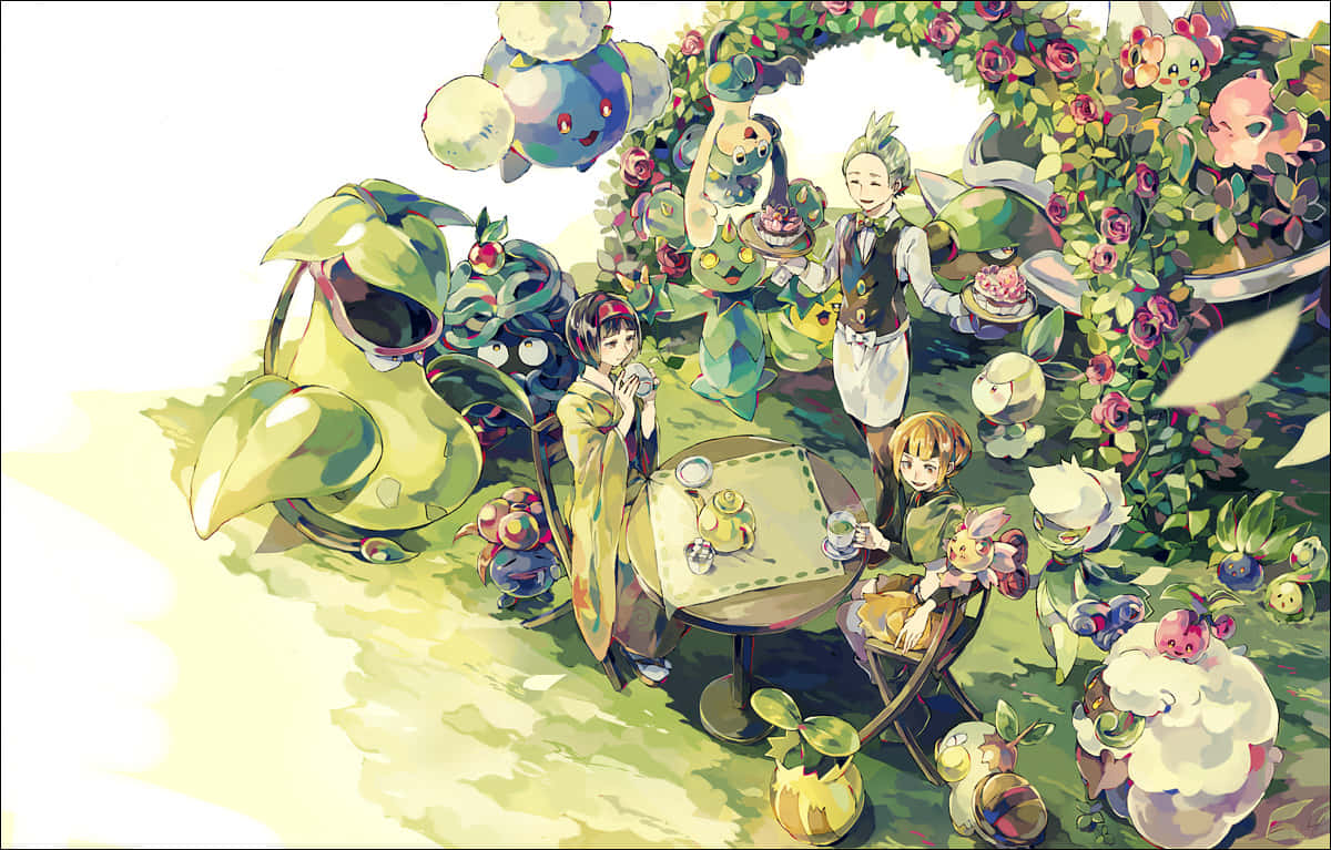 Whimsicott, grass Pokemon, vibrant garden archway, SD Desktop Wallpaper