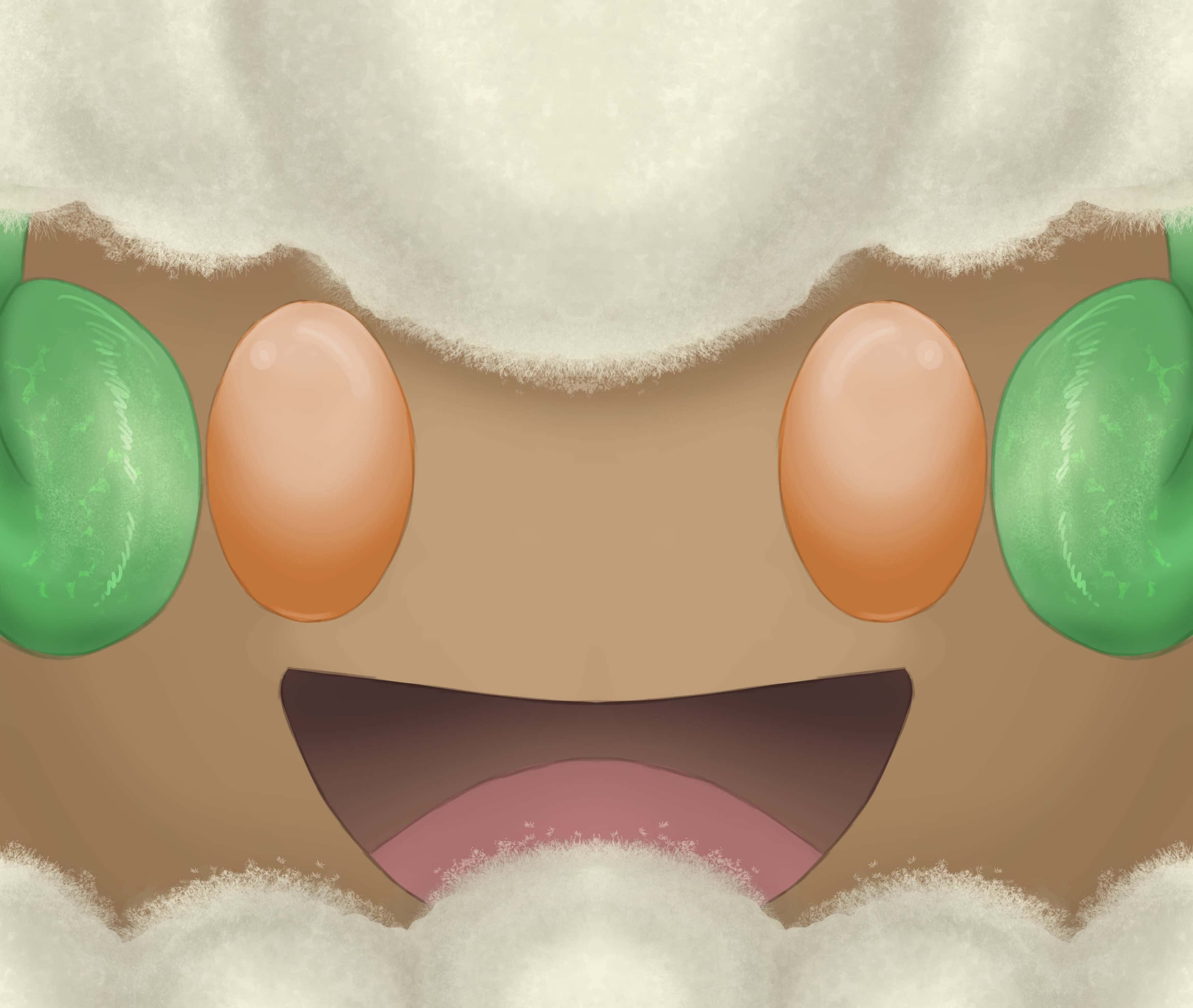 Whimsicott, happy face, green ears, 2K Desktop Wallpaper