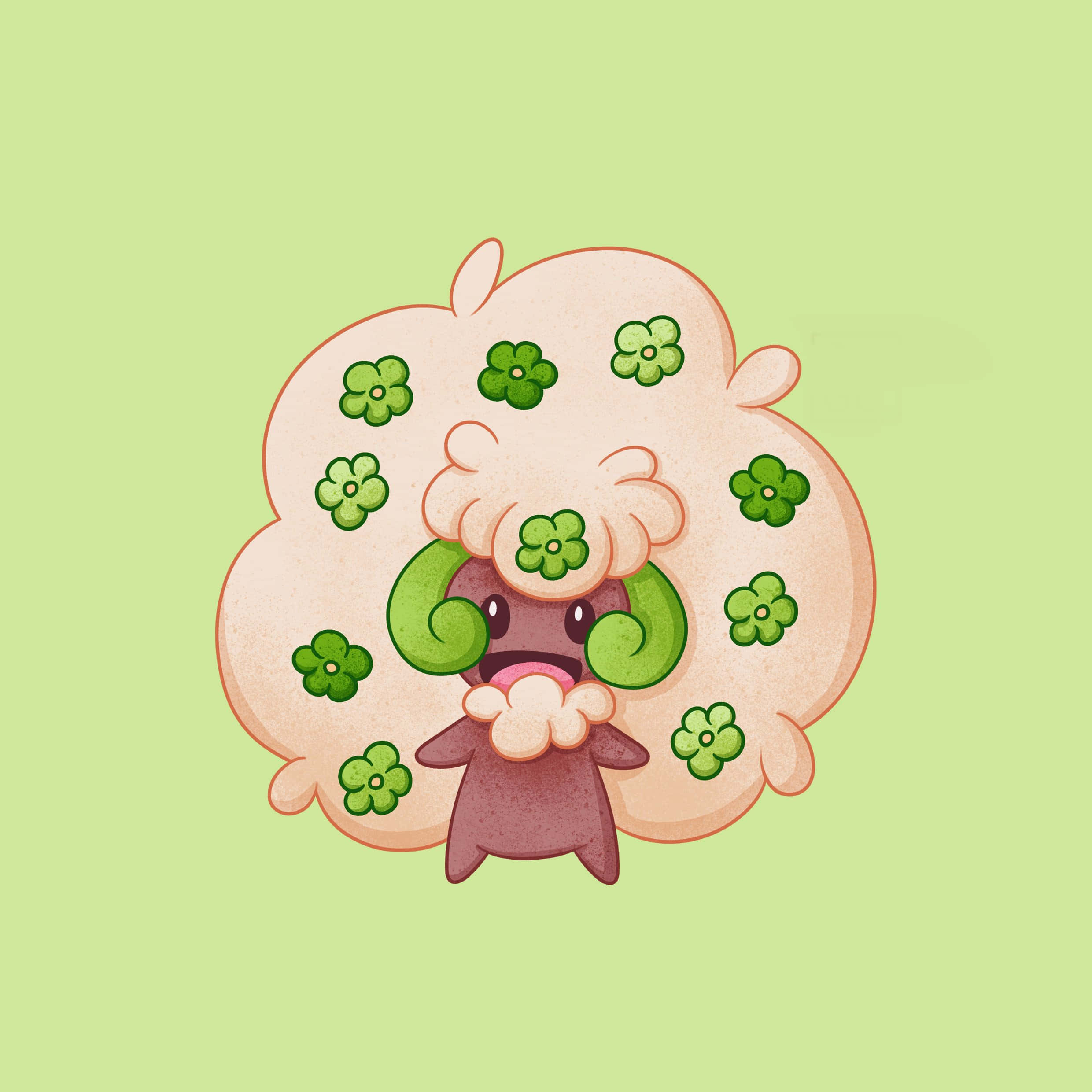 Whimsicott, green clover patterns, fluffy pink body, Full HD Desktop Wallpaper
