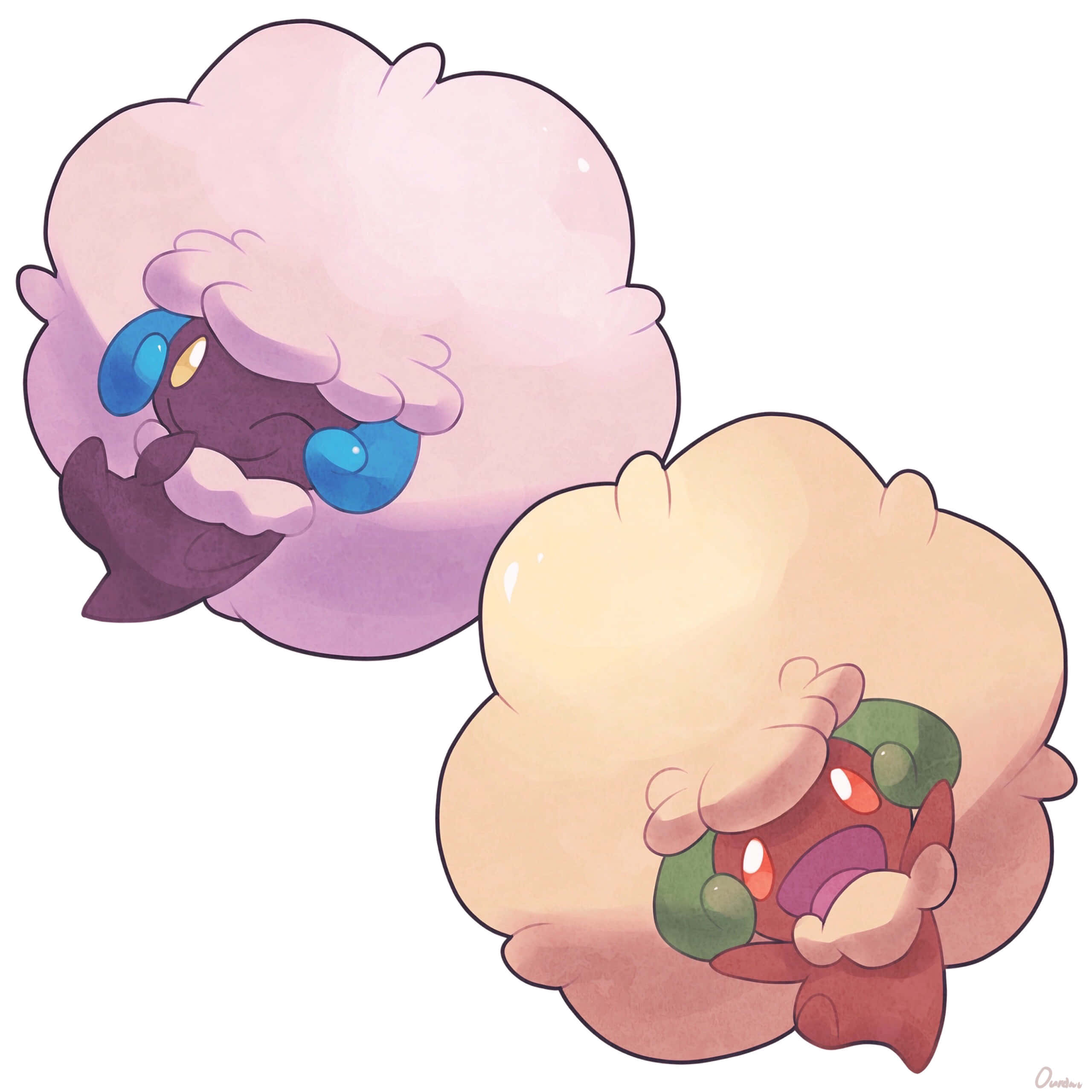 Whimsicott, pink, blue eyes, 2K Desktop Wallpaper