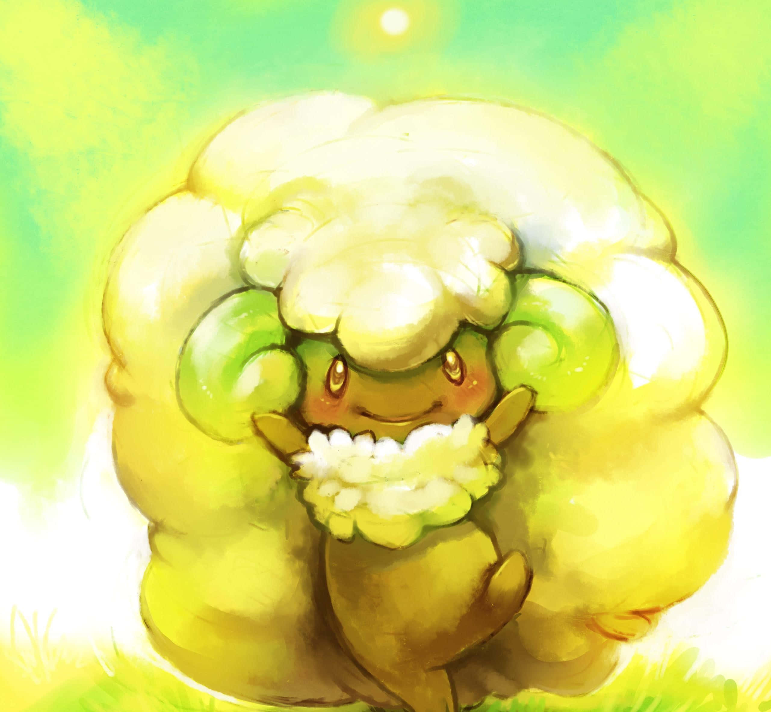 Whimsicott, yellow and green, bright sunlit field, 2K Desktop Wallpaper