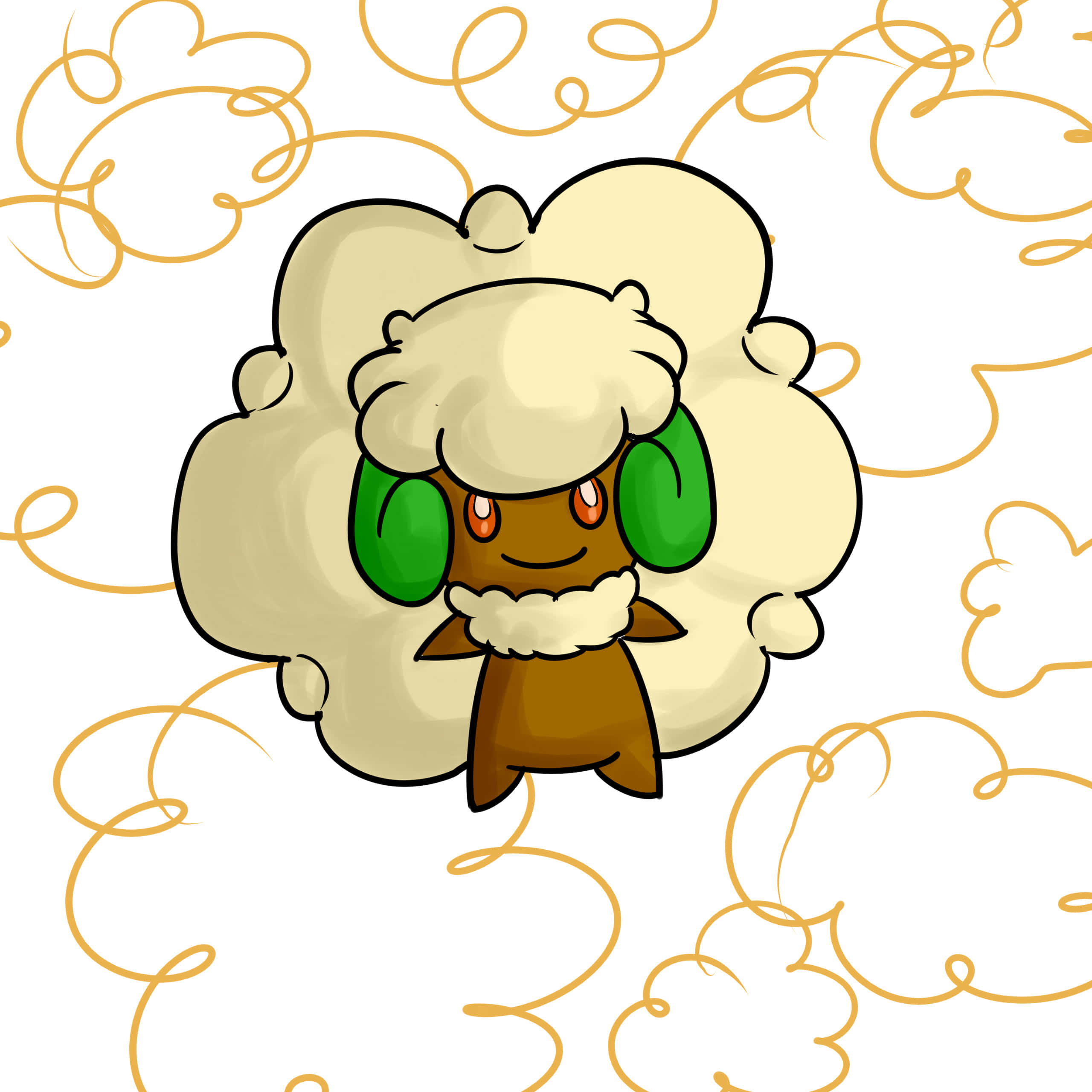 Whimsicott, cloud creature, green ears, 2K Desktop Wallpaper