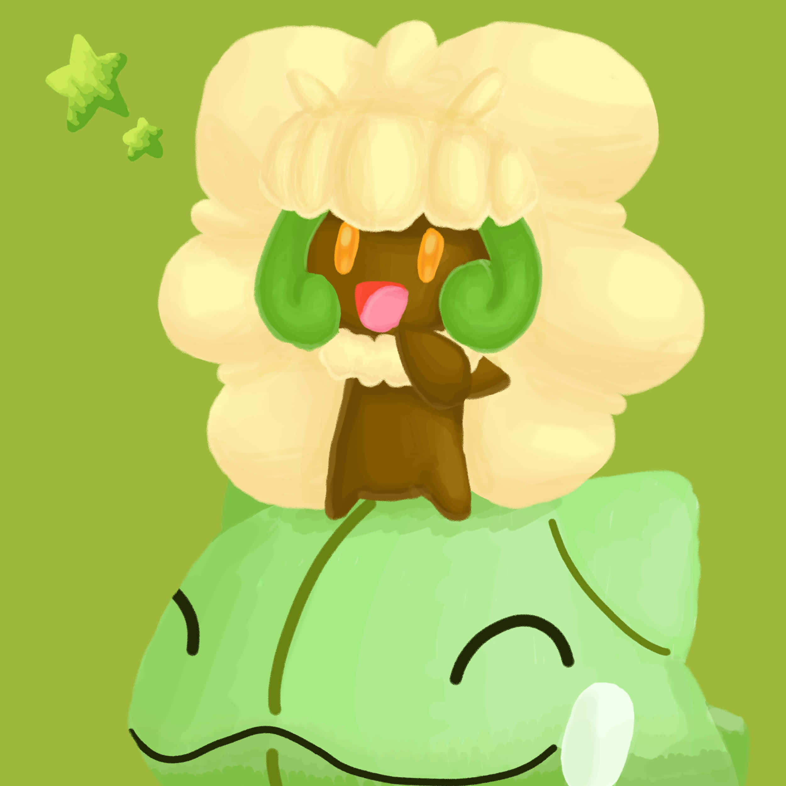 Whimsicott, cream wool, green ears, Full HD Desktop Wallpaper