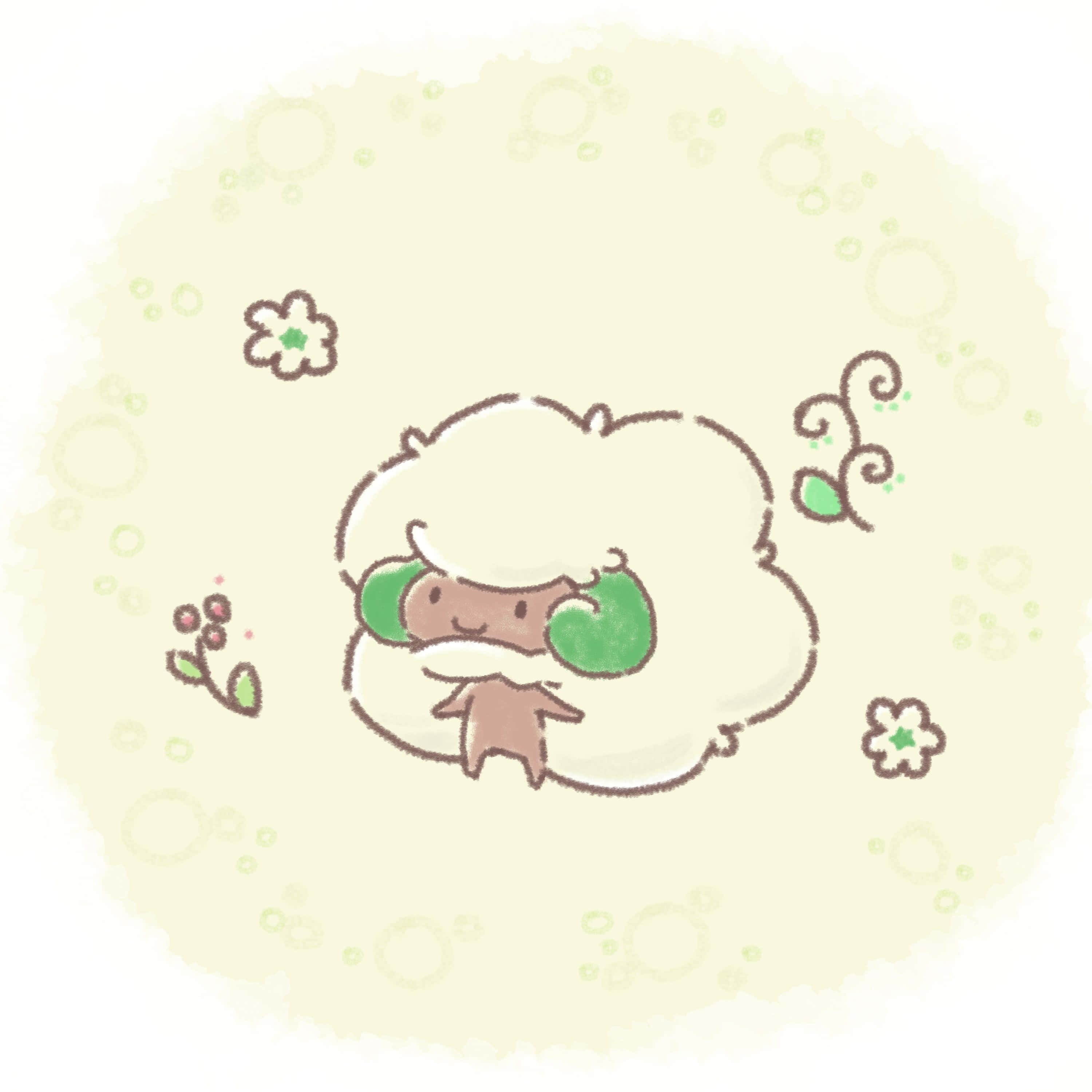 Whimsicott, green eyes, brown body, 2K Desktop Wallpaper