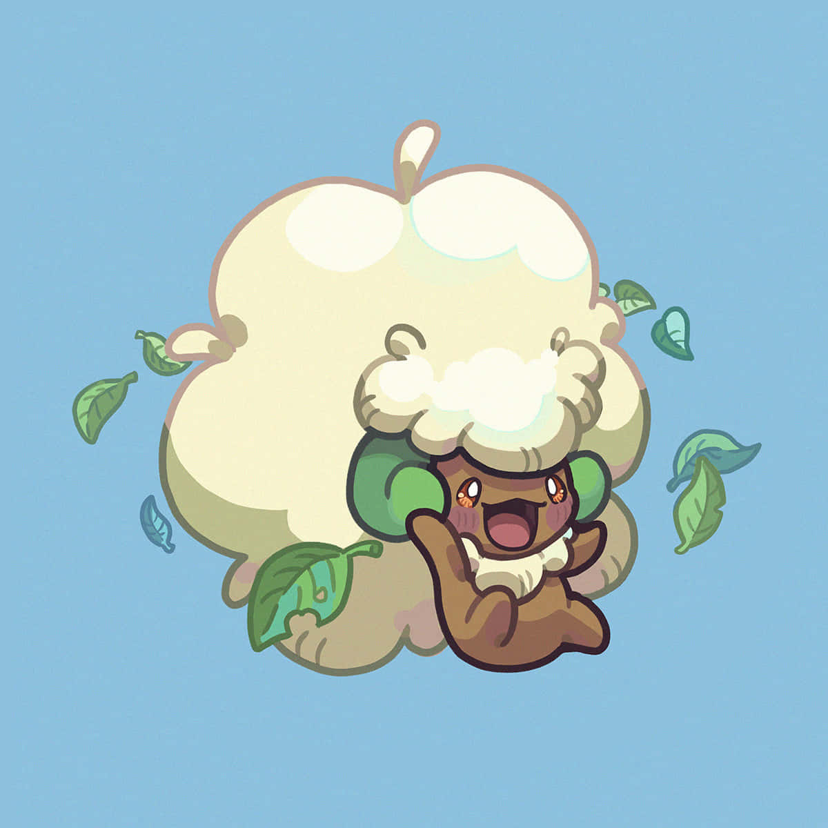 Whimsicott, blue background, happy, SD Desktop Wallpaper