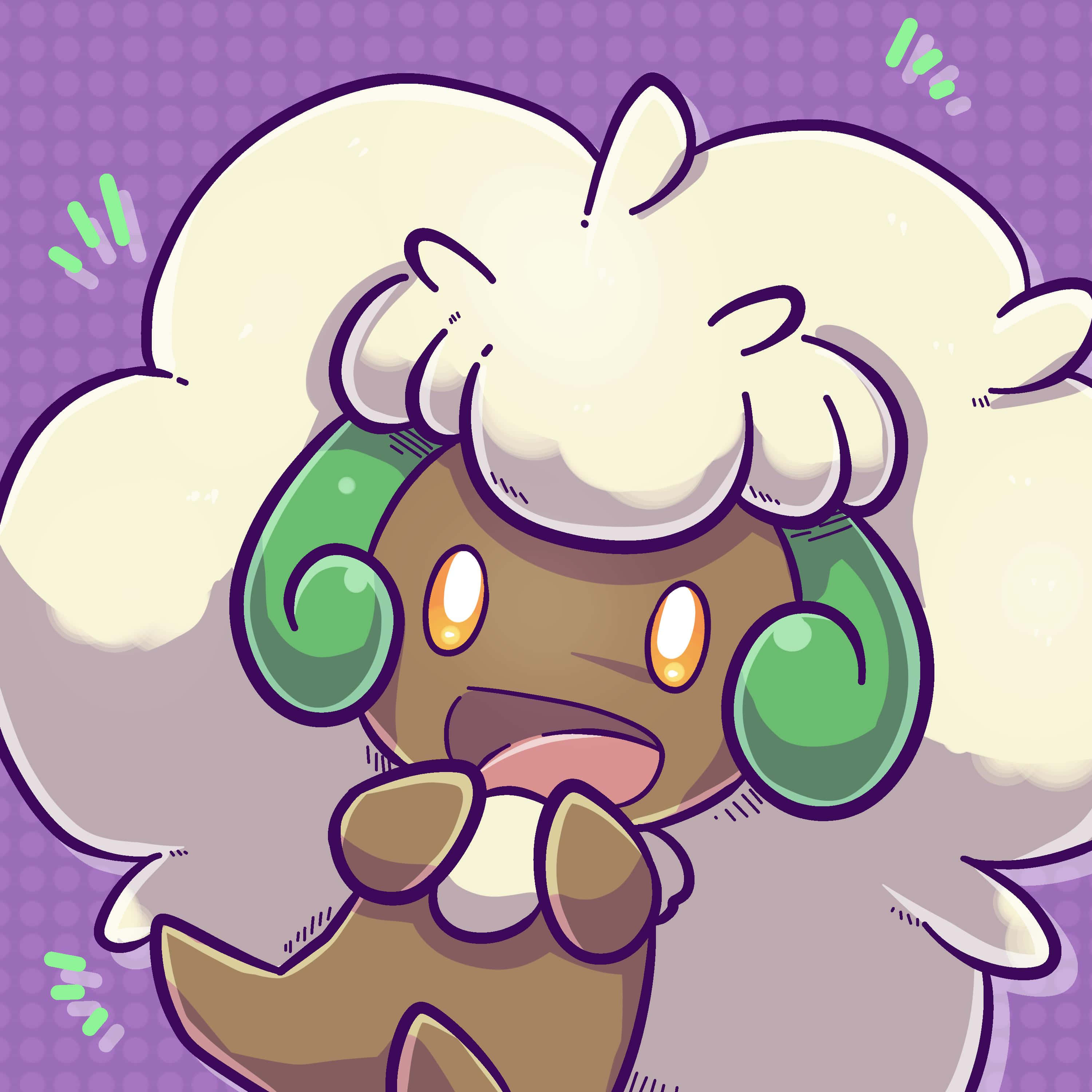 Whimsicott, purple dotted background, fluffy cream wool, 2K Desktop Wallpaper