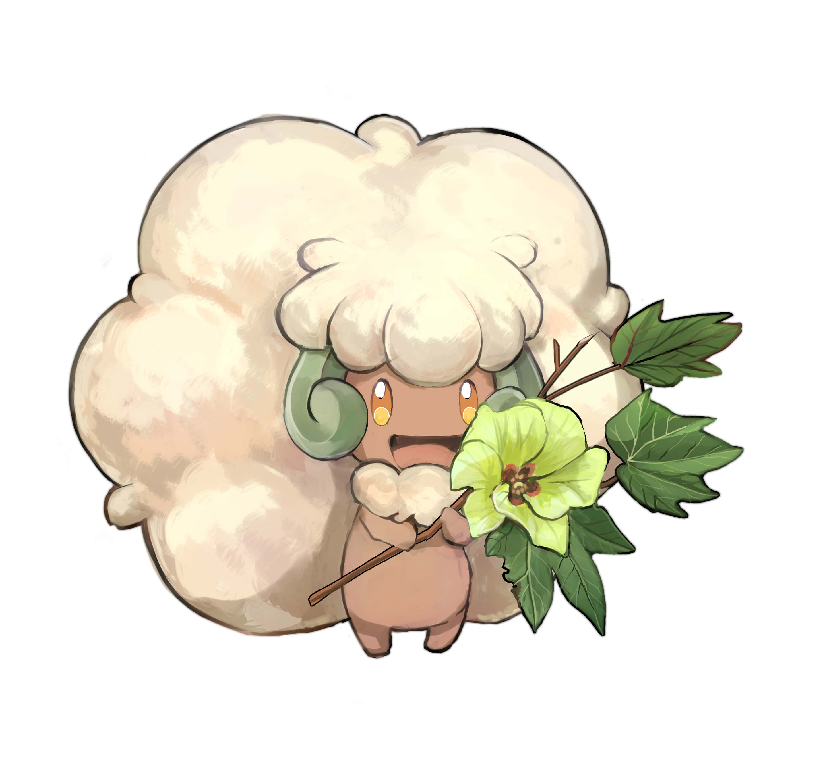 Whimsicott, cream-colored, green ears, 2K Desktop Wallpaper
