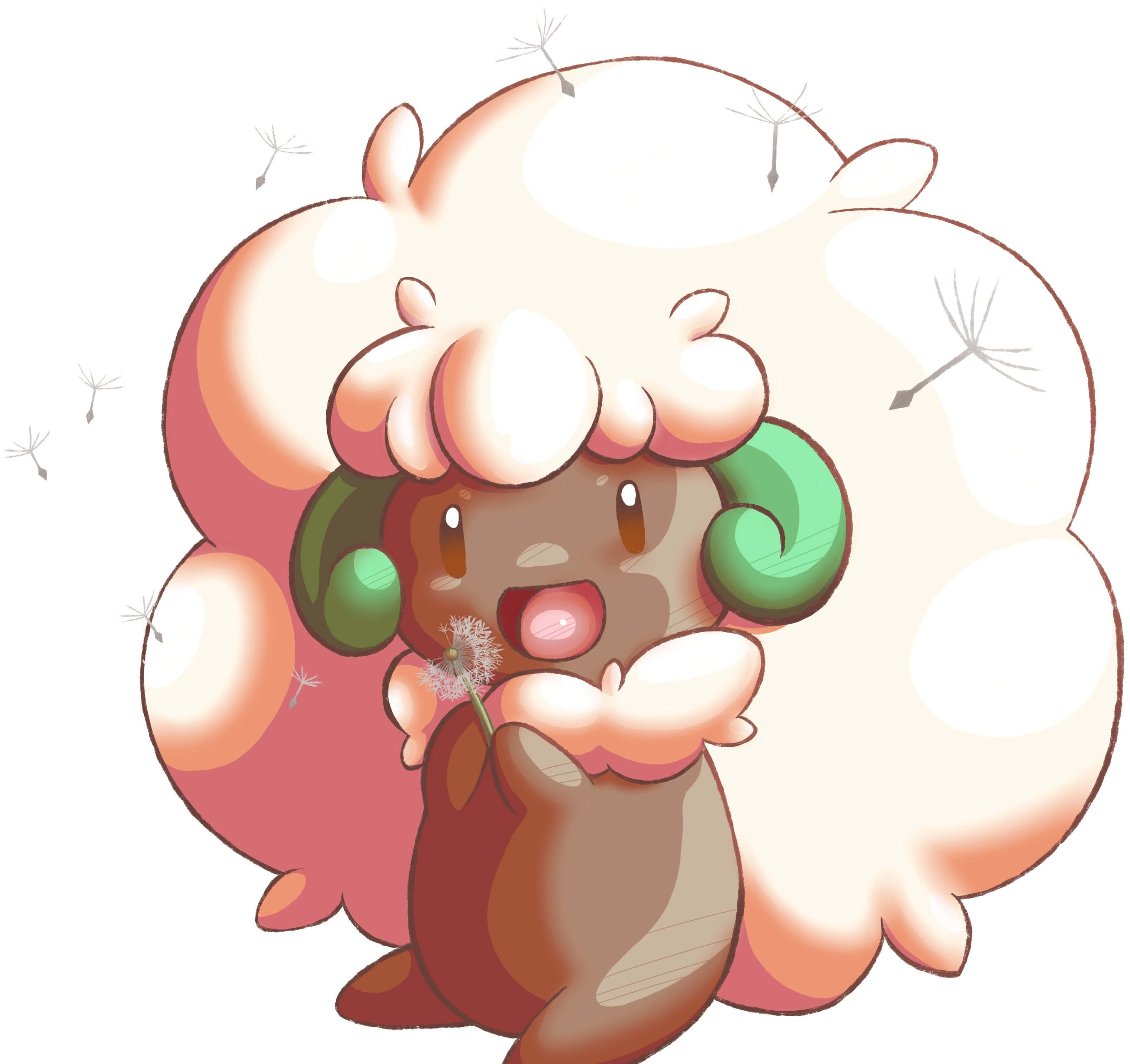 Whimsicott, pinkish color, green ears, 2K Desktop Wallpaper