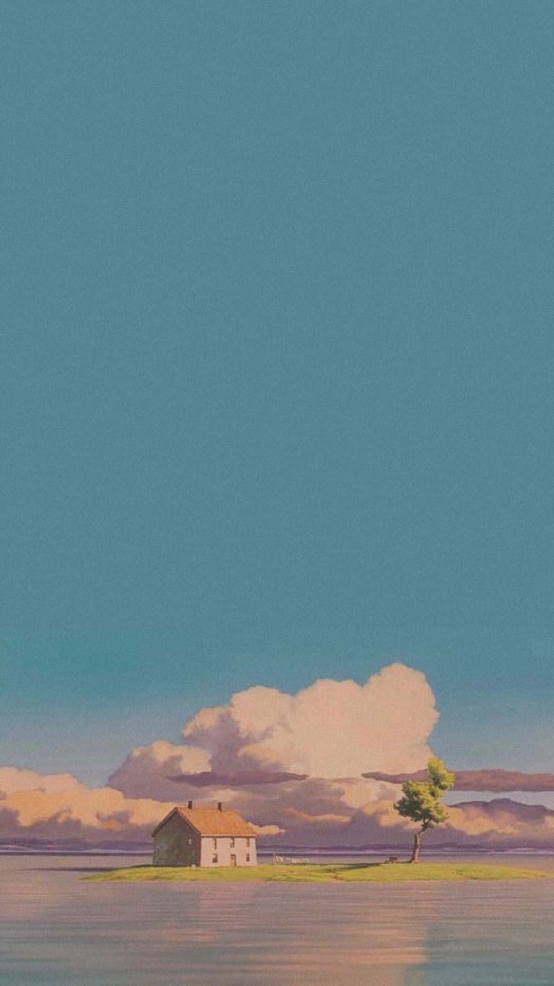 Aesthetic Ghibli, house, tree, Full HD Phone Wallpaper