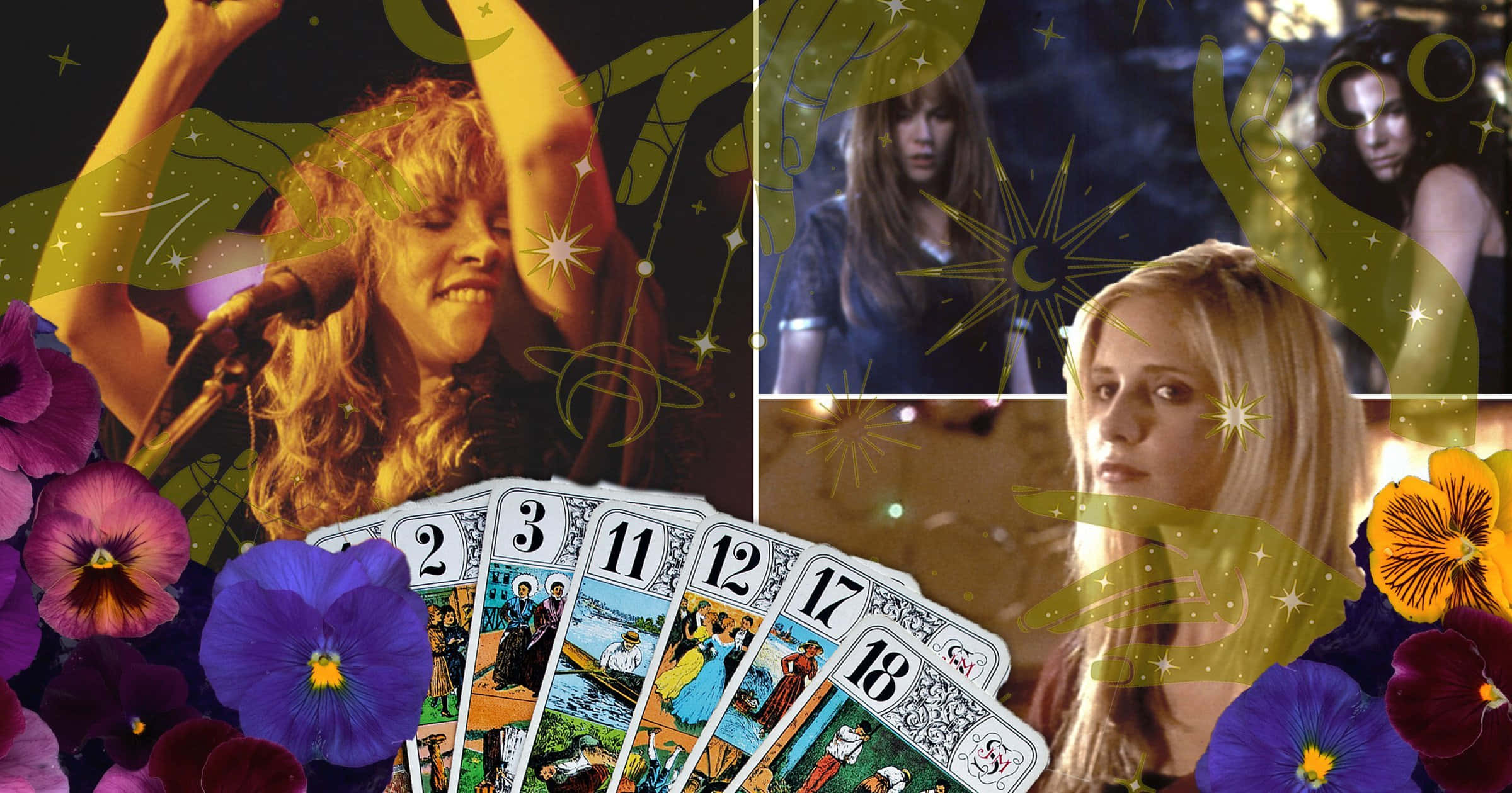 Whimsigoth Aesthetic, tarot cards, purple pansies, Full HD Desktop Wallpaper