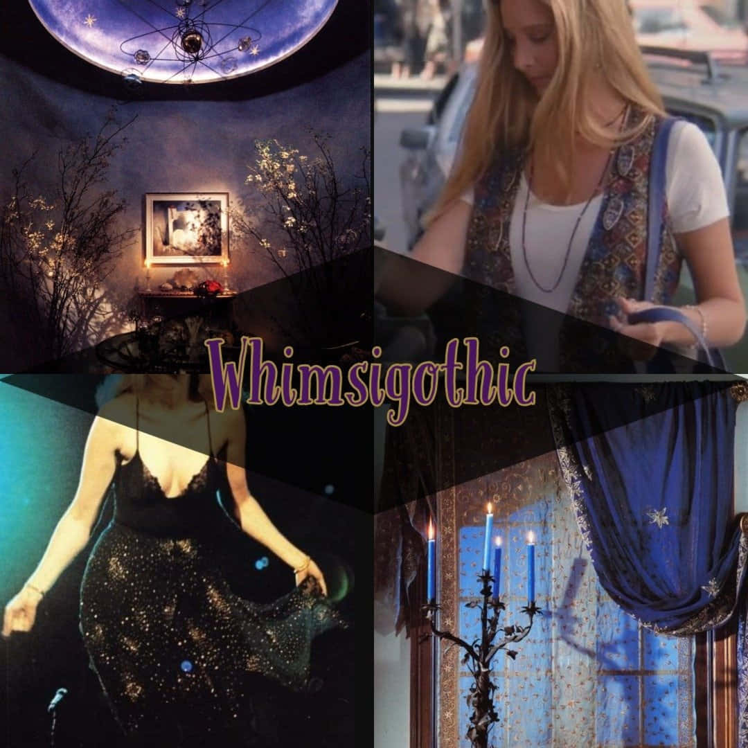 Whimsigoth Aesthetic, starry ceiling, woman in a sparkly dress, SD Desktop Wallpaper