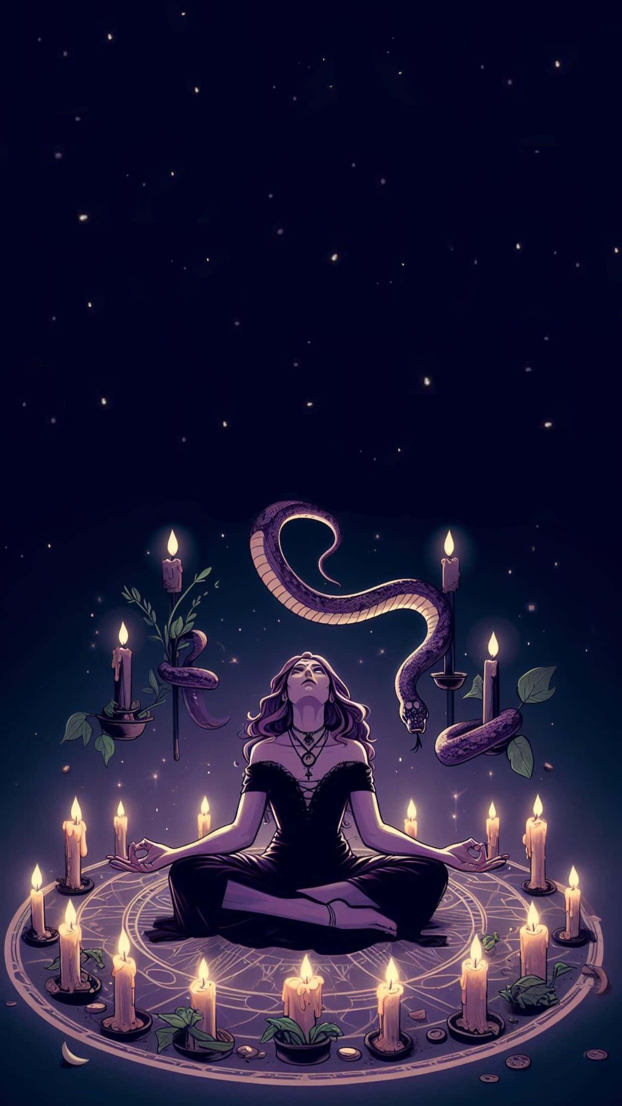 Whimsigoth, mystical circle, coiled snake, Full HD Phone Wallpaper