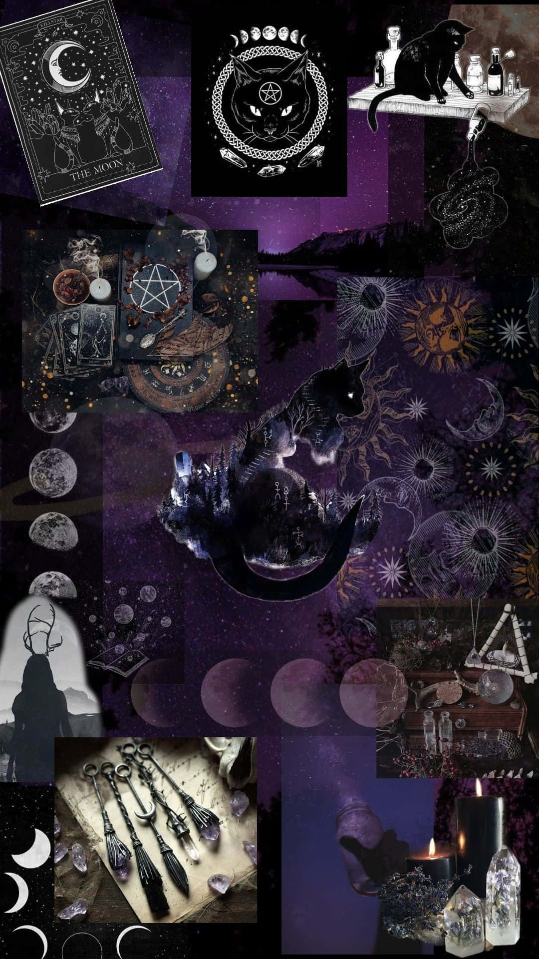 Whimsigoth Aesthetic, mystical purple, black cats, Full HD Phone Wallpaper