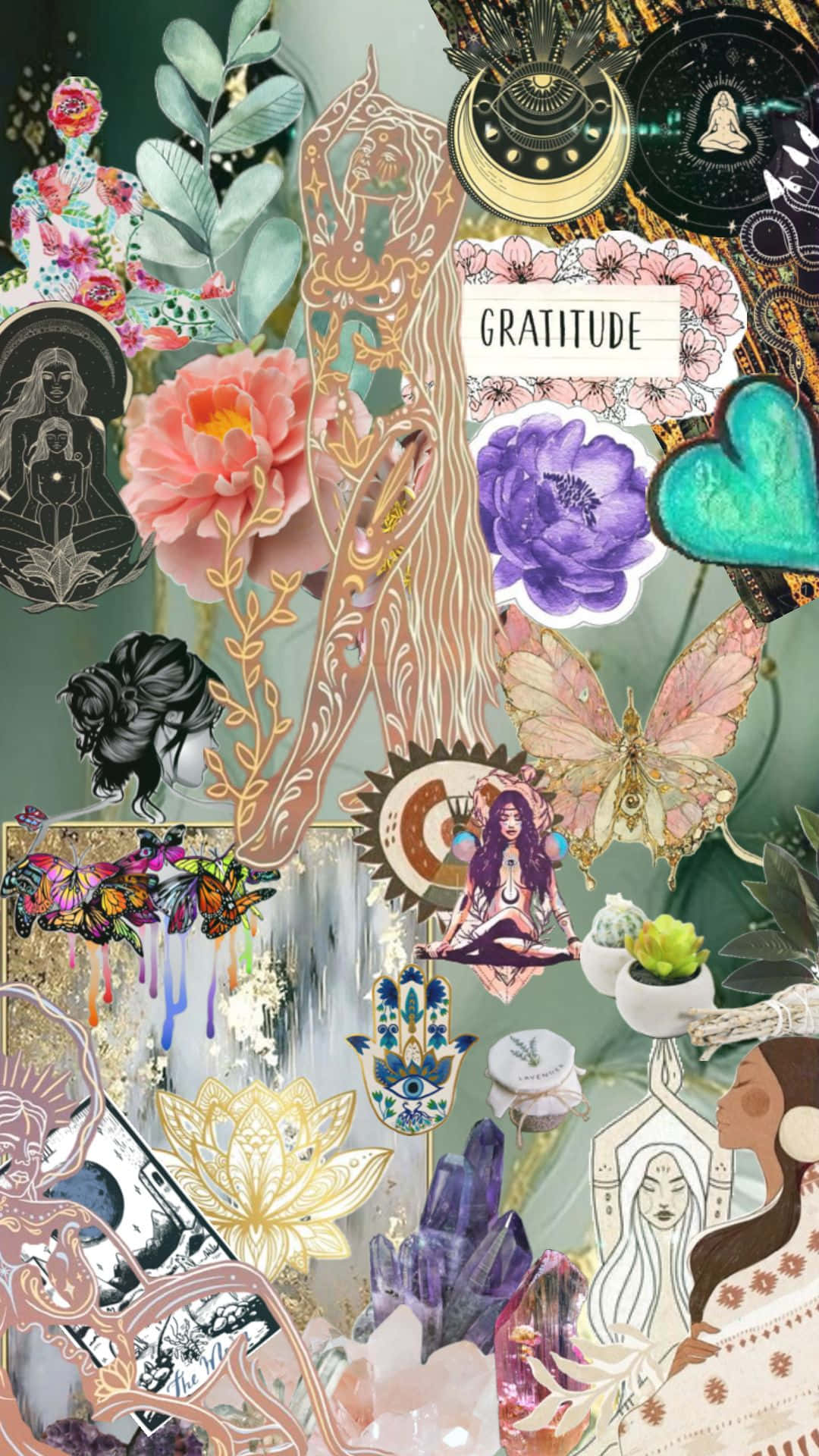Whimsigoth Collage Aesthetic, gratitude, floral patterns, Full HD Phone Wallpaper