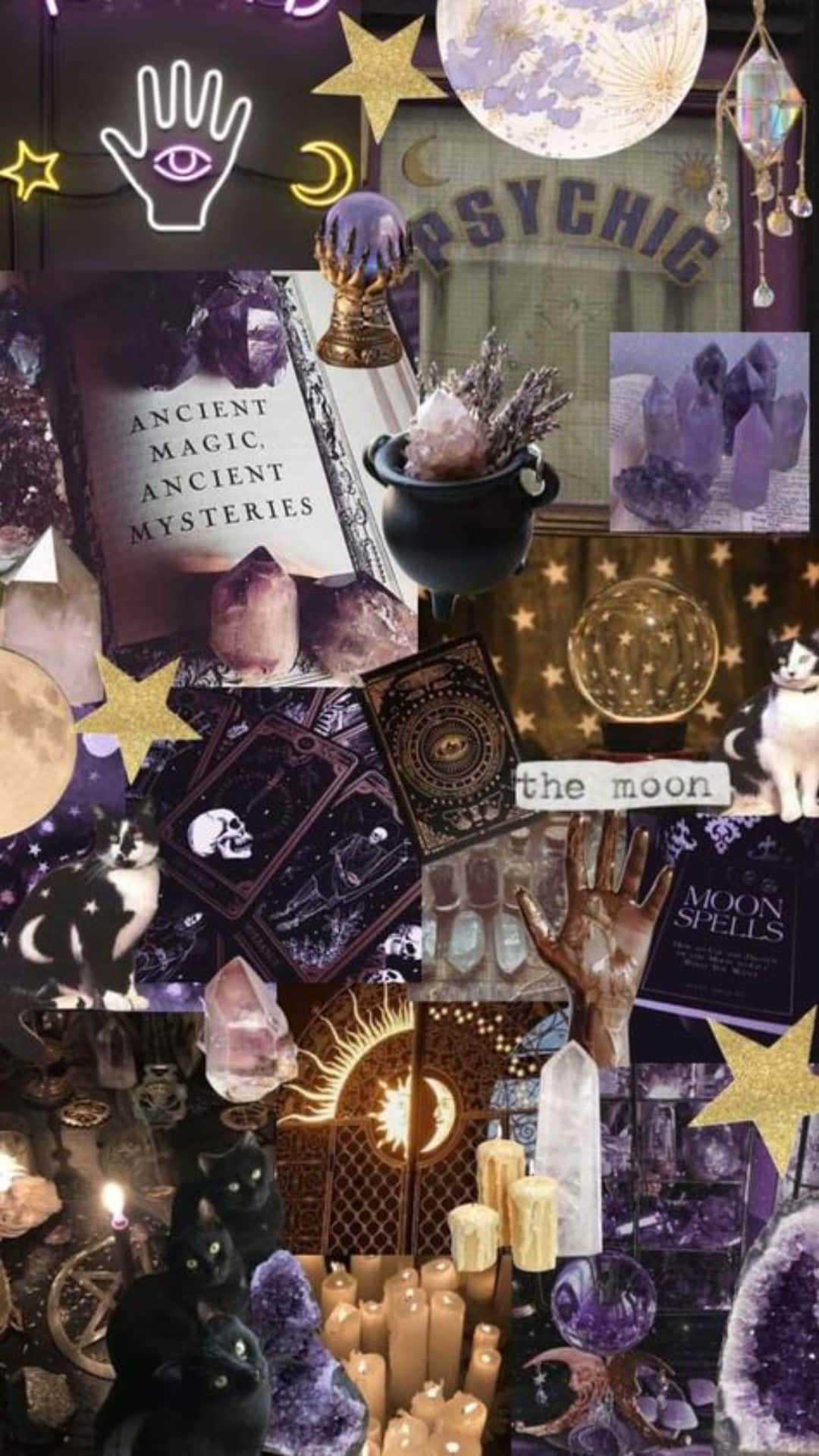Whimsigoth Aesthetic, mystical purple-themed, crystals, Full HD Phone Wallpaper