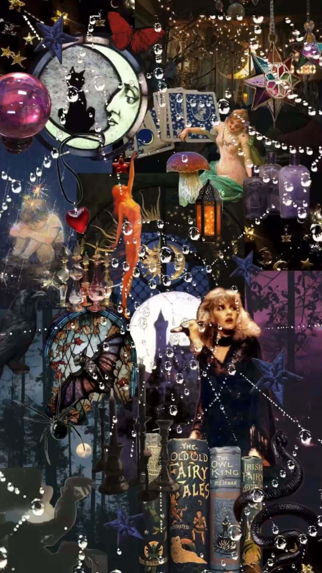 Whimsigoth Collage Aesthetic, glowing orbs, enchanted forest, Full HD Phone Wallpaper
