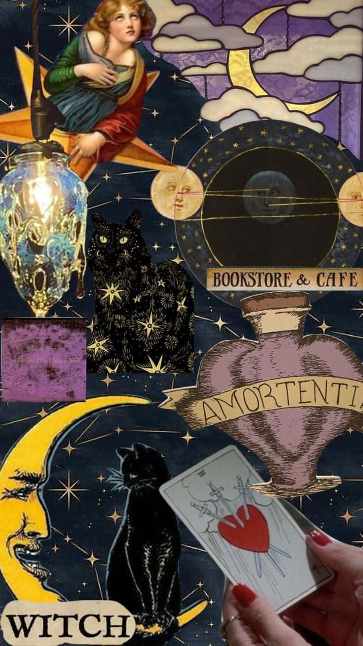 whimsigoth collage aesthetic, witch, tarot card, HD Phone Wallpaper