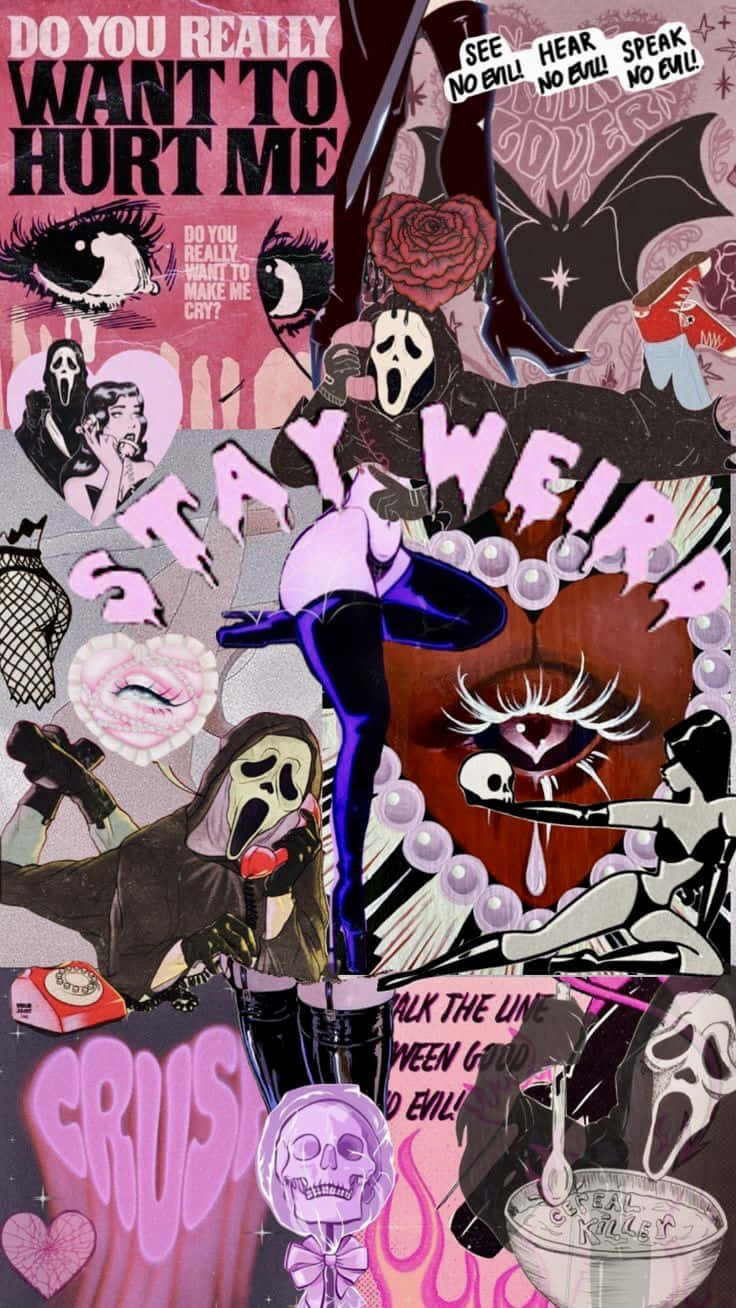 Whimsigoth Collage Aesthetic, pink and black collage, screaming ghosts, HD Phone Wallpaper