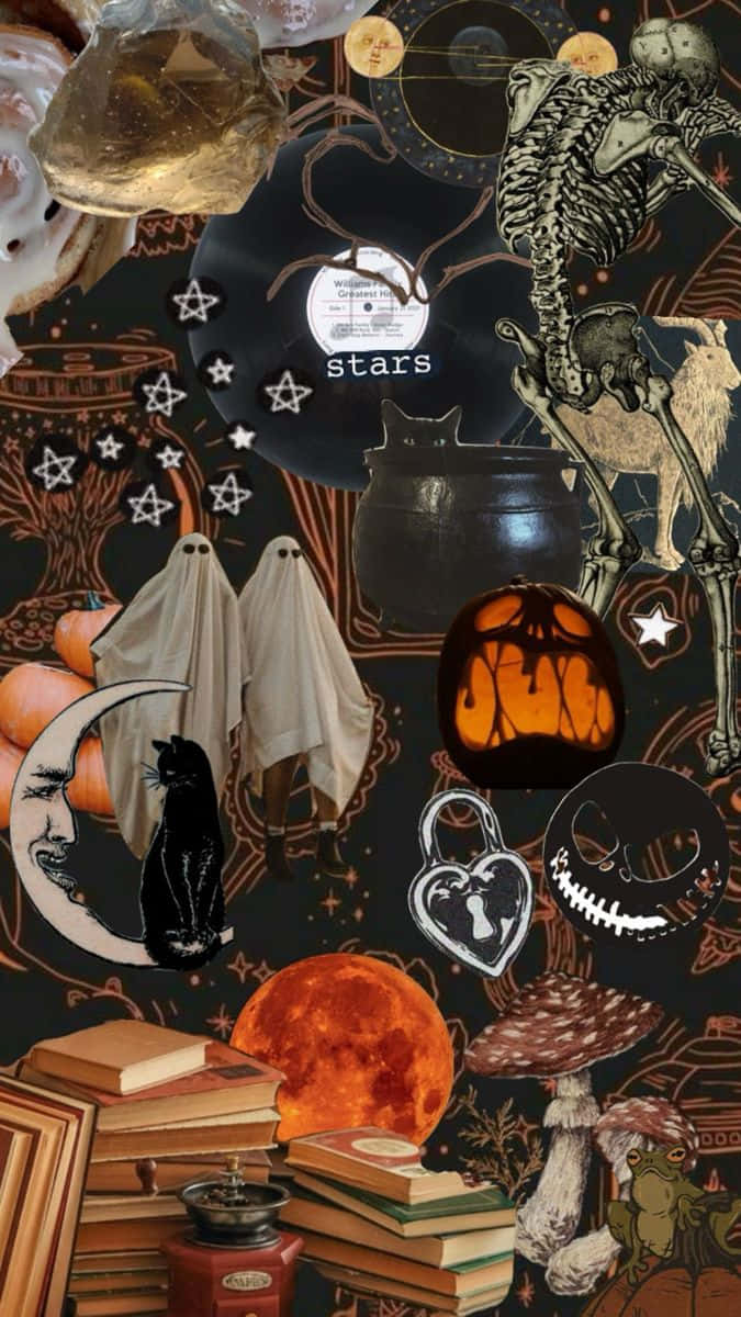 Whimsigoth Collage Aesthetic, skeletons, ghosts, SD Phone Wallpaper