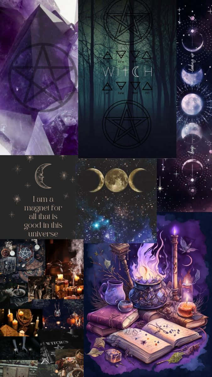 Whimsigoth Aesthetic, purple crystals, pentagrams, SD Phone Wallpaper