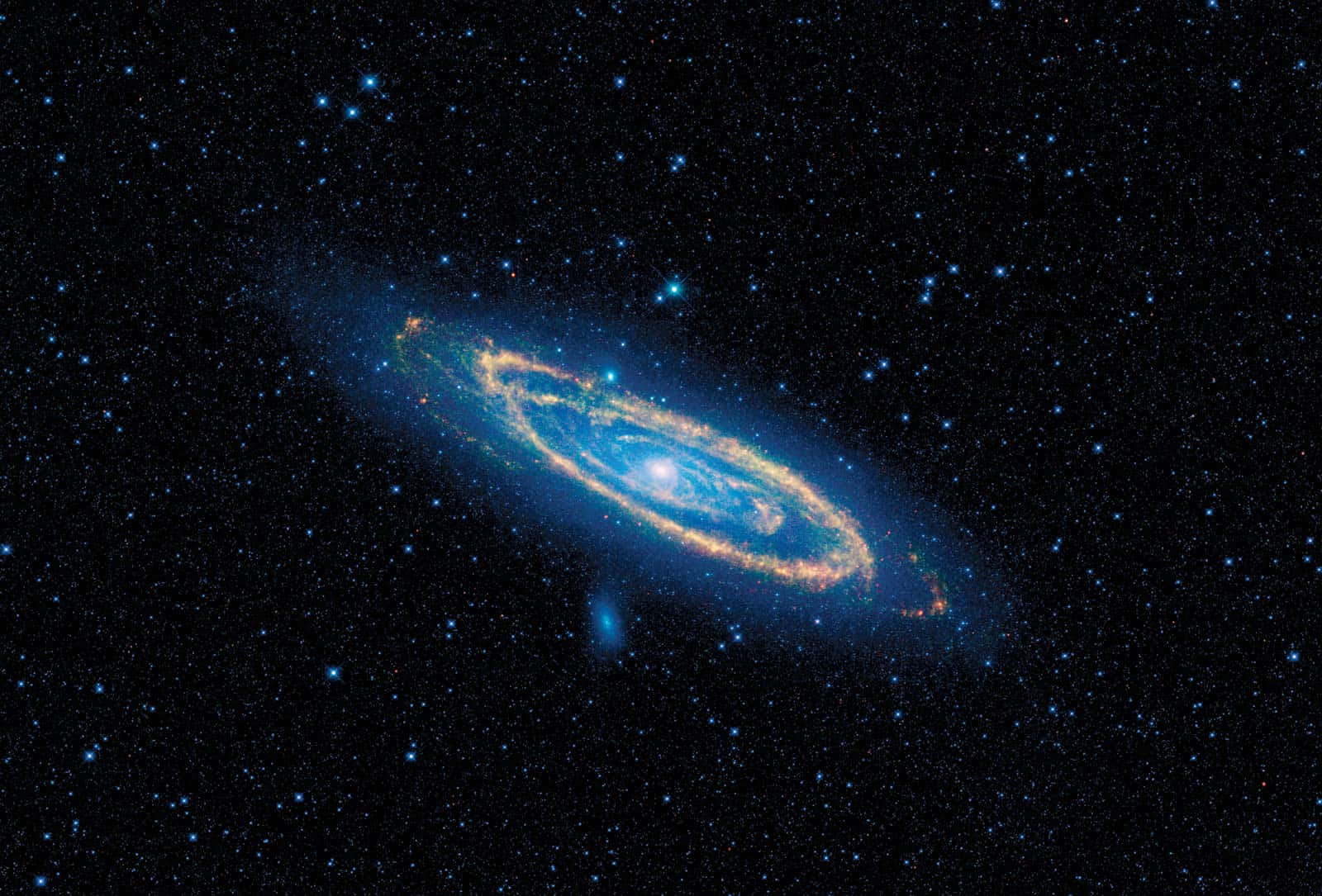 Whirlpool Galaxy, blue and orange hues, starfield, HD Desktop Wallpaper