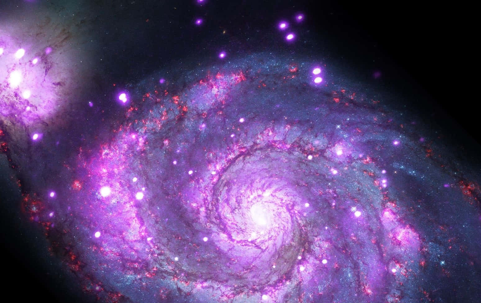 Whirlpool Galaxy, purple nebulae, pink nebulae, HD Desktop Wallpaper