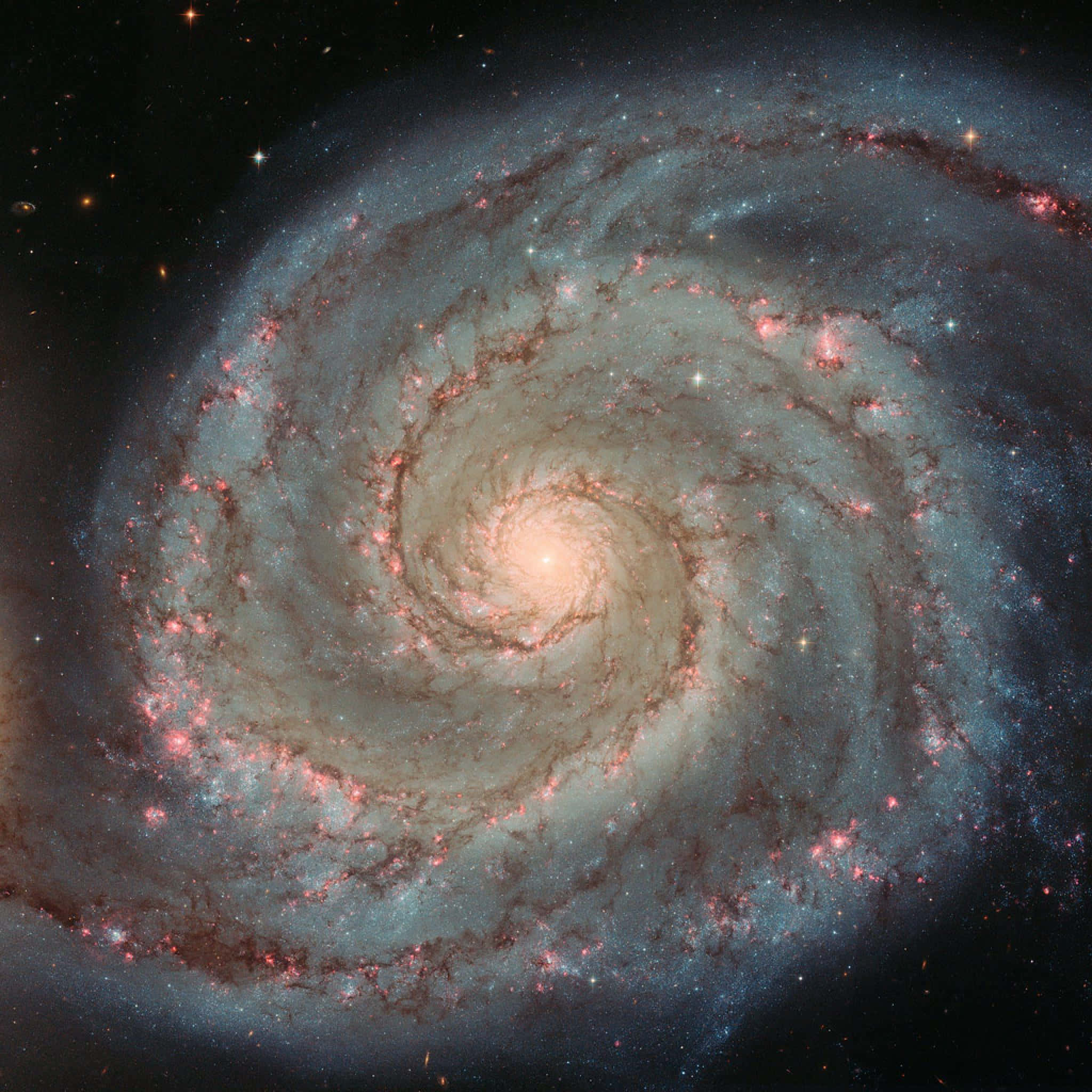 Whirlpool Galaxy, pink star clusters, blue dust lanes, Full HD Desktop Wallpaper