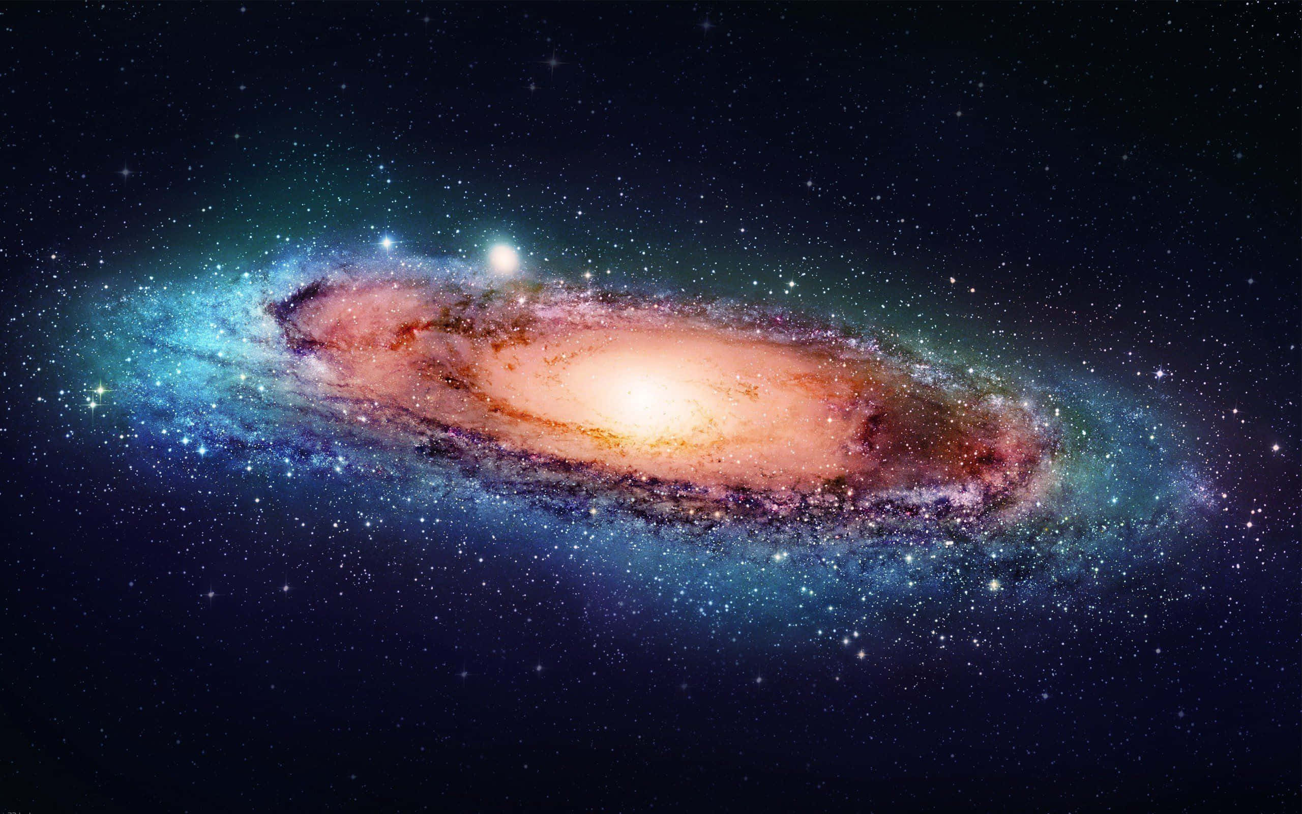 Whirlpool Galaxy, orange and blue hues, starfield, 2K Desktop Wallpaper