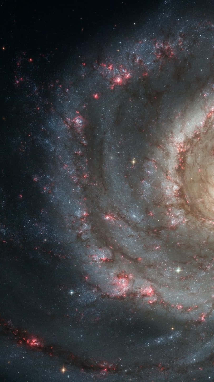 Whirlpool Galaxy, glowing red star clusters, dark cosmic dust, HD Phone Wallpaper
