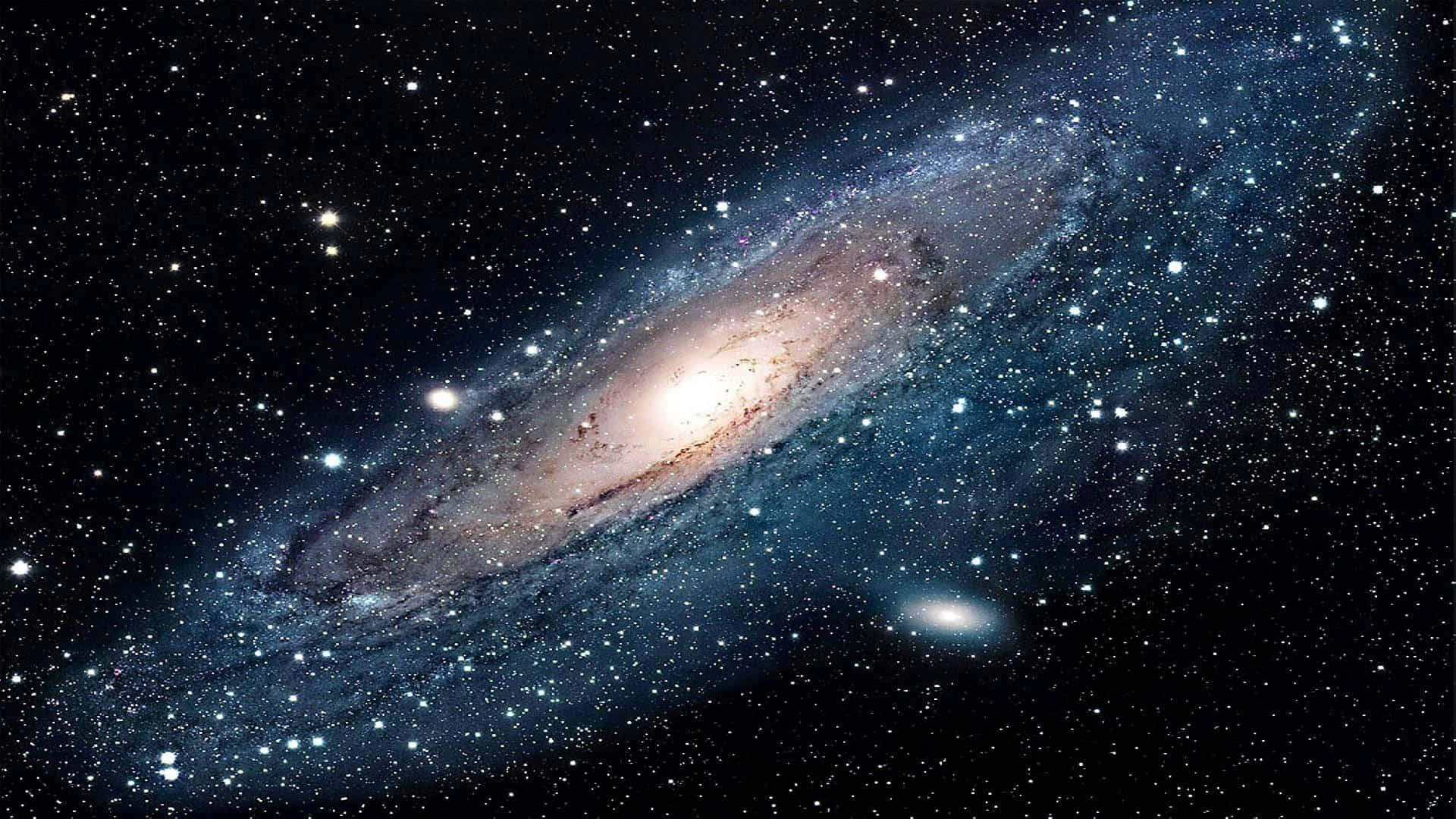 Whirlpool Galaxy, golden and blue hues, star-studded cosmic void, Full HD Desktop Wallpaper