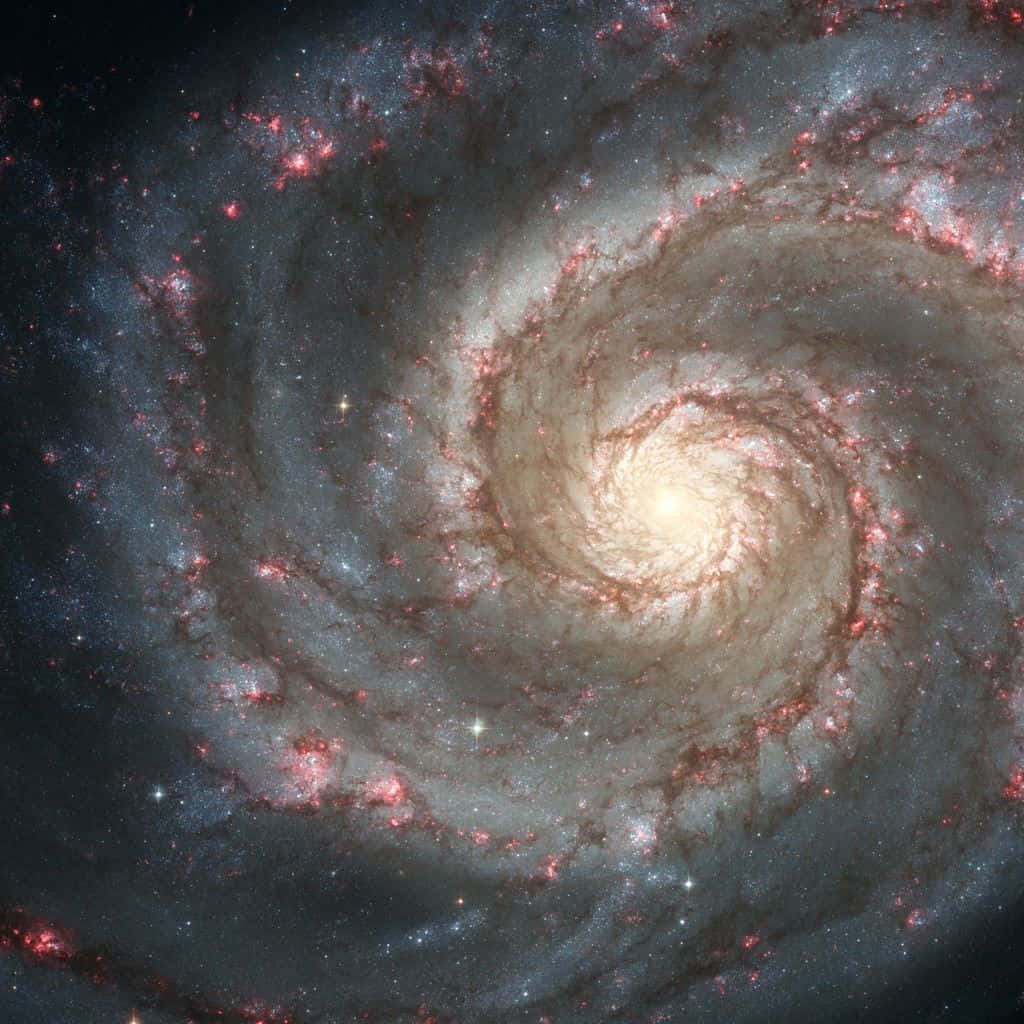 Whirlpool Galaxy, spiral galaxy, glowing red star clusters, SD Desktop Wallpaper