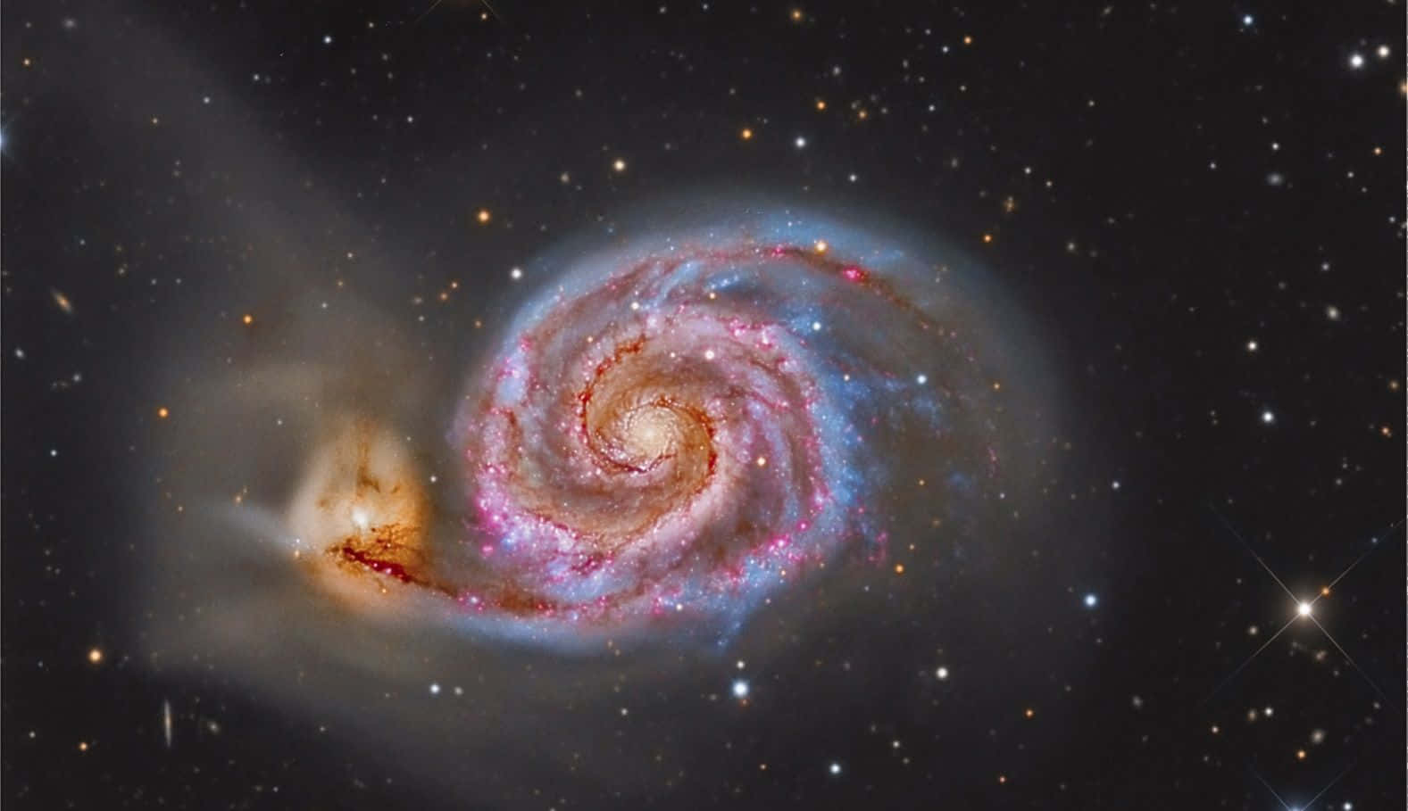Whirlpool Galaxy, pink, blue, HD Desktop Wallpaper