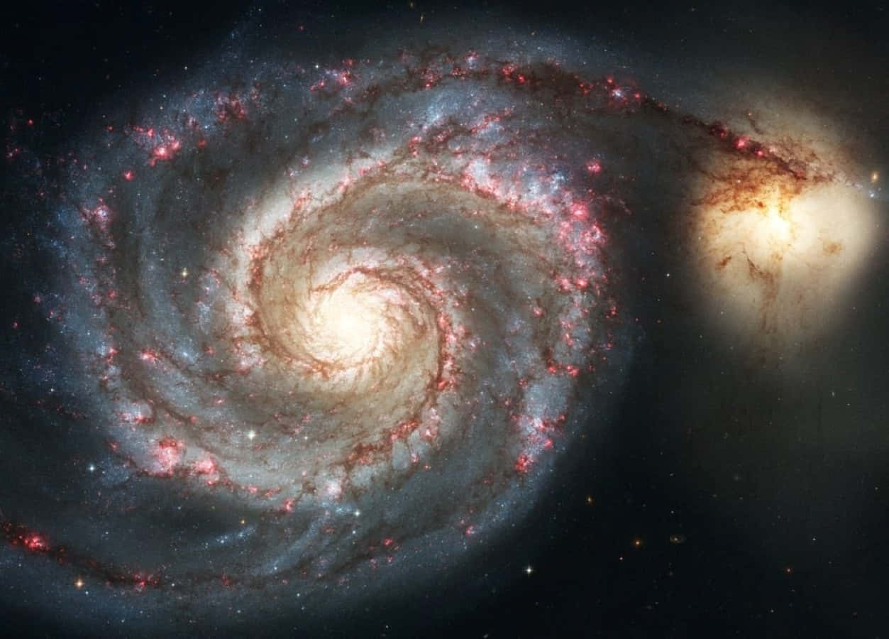 Whirlpool Galaxy, spiral galaxy, glowing red stars, SD Desktop Wallpaper