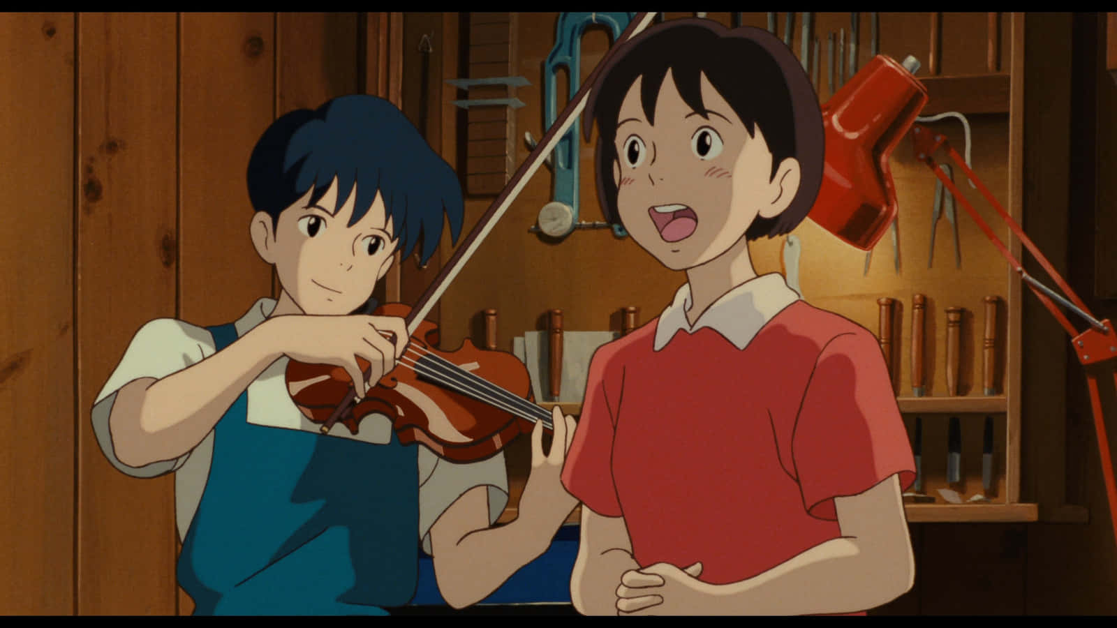 Whisper of the Heart, violin, wooden workshop, HD Desktop Wallpaper