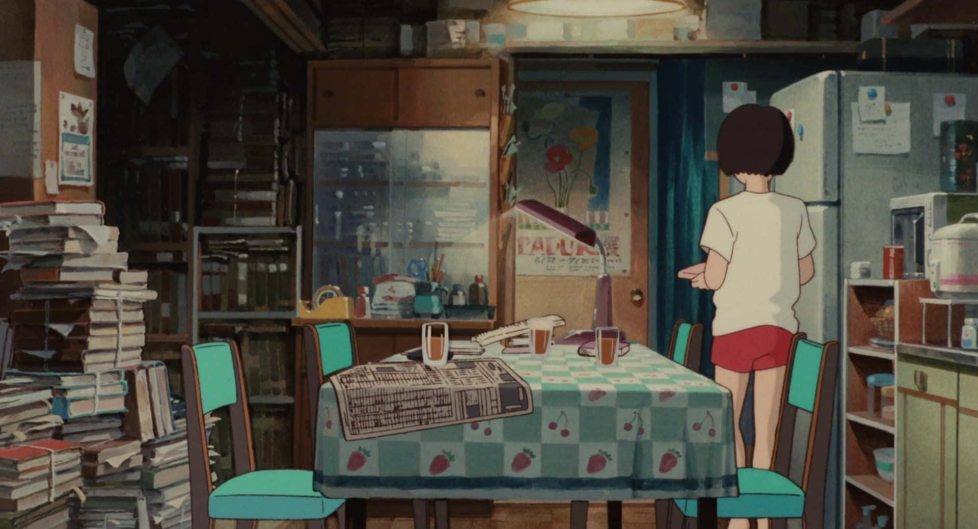 Whisper of the Heart, young girl, cluttered kitchen, Full HD Desktop Wallpaper