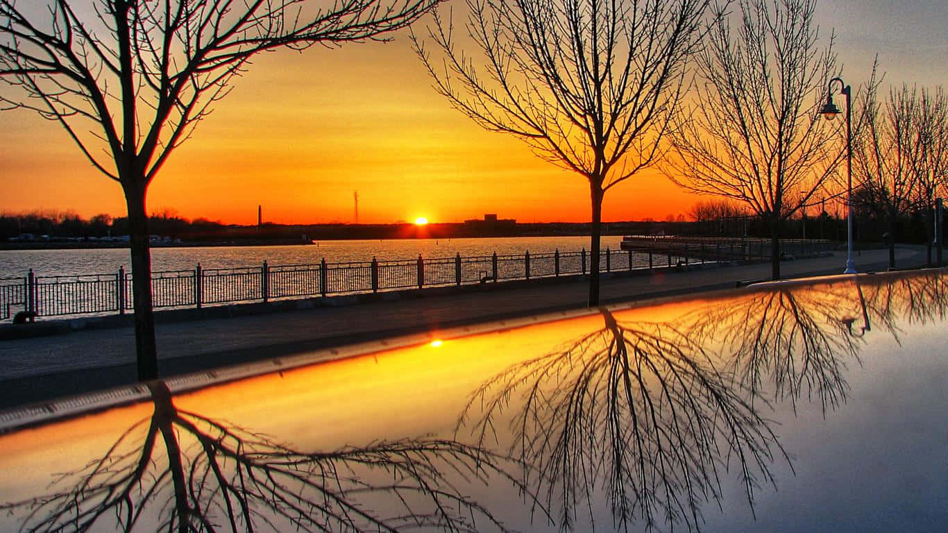 Whitby, waterfront promenade, sunset, HD Desktop Wallpaper