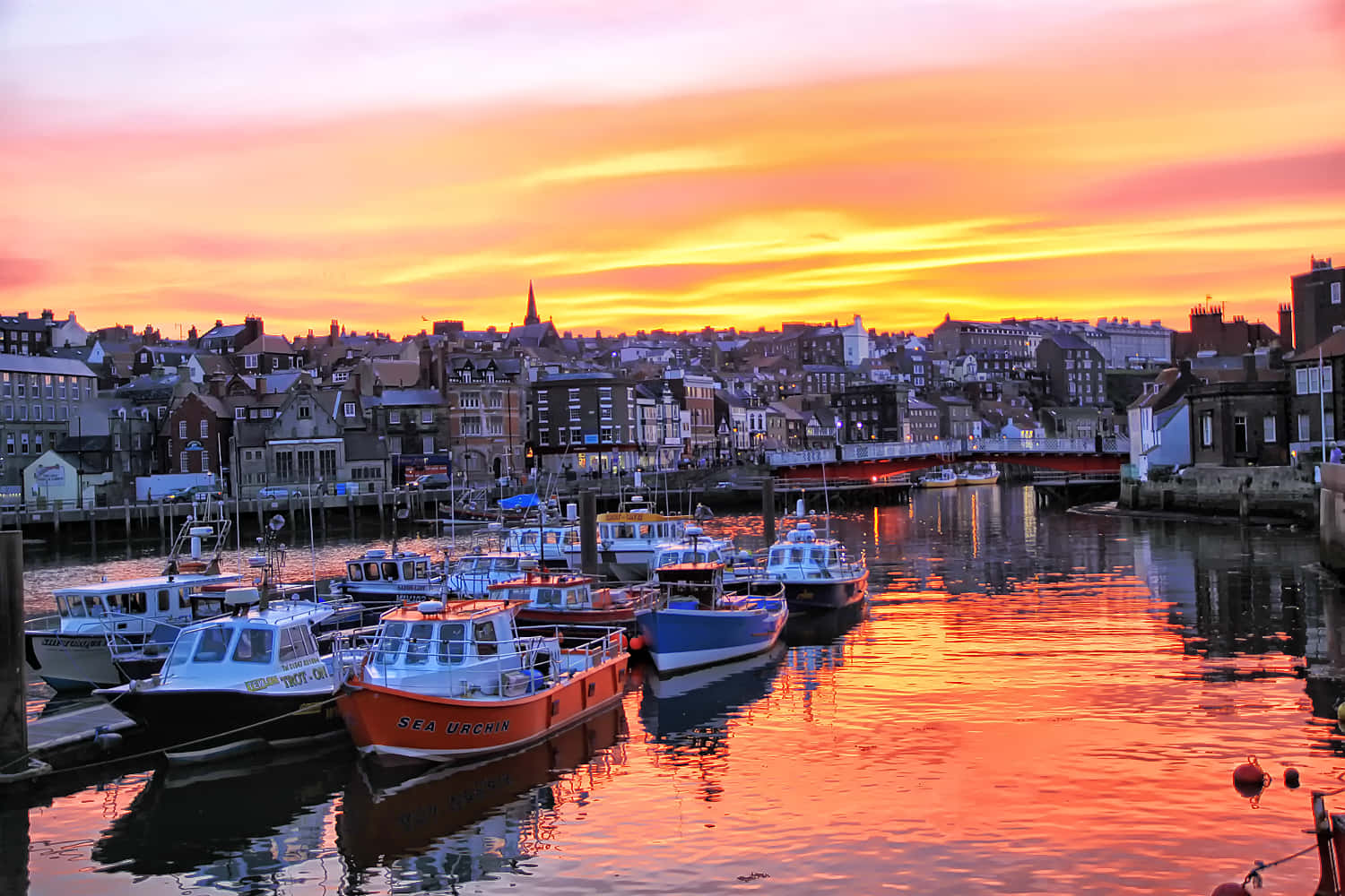 Whitby, harbor, sunset, HD Desktop Wallpaper